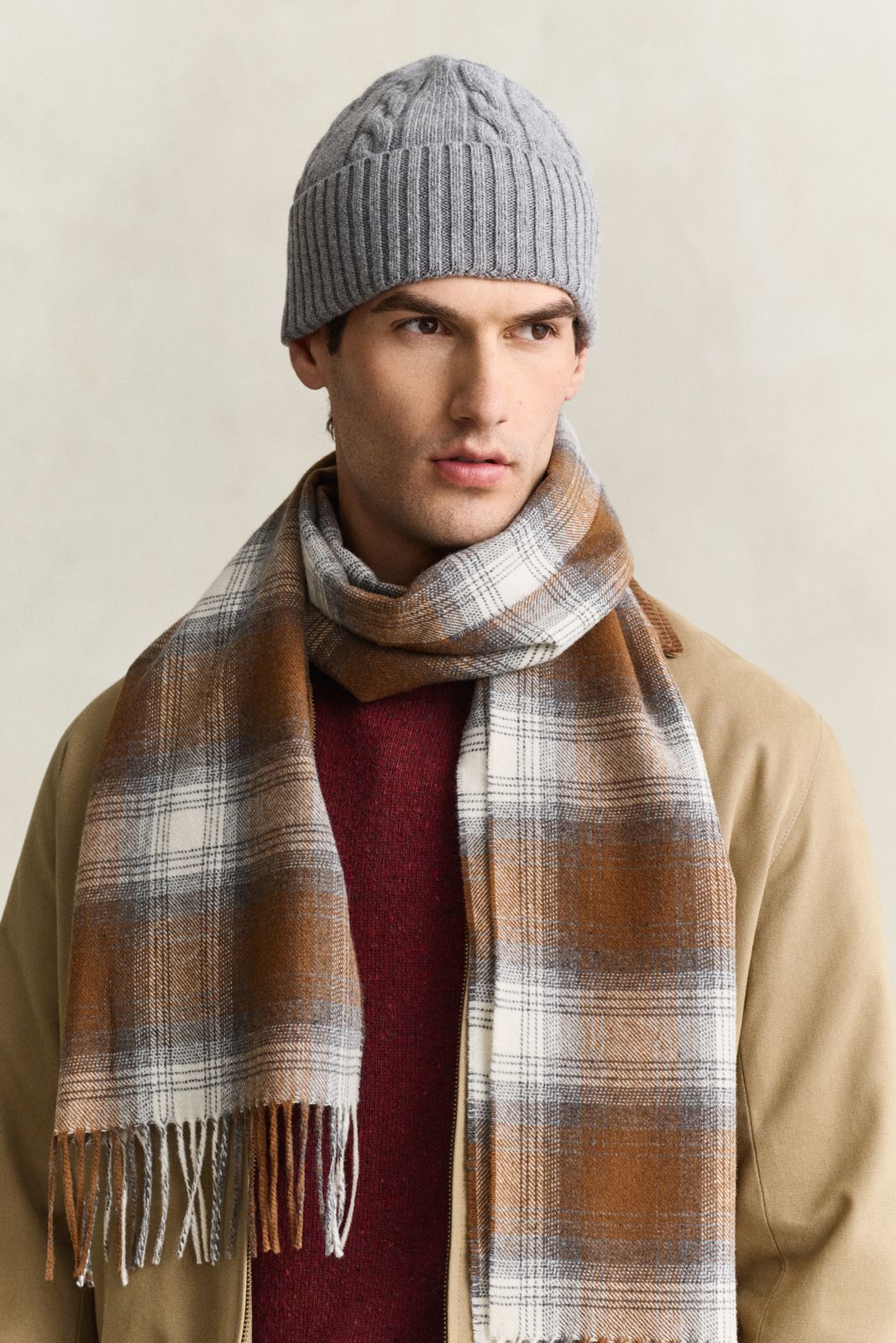 Lambswool Cable Knit Beanie - EVENING BLUE