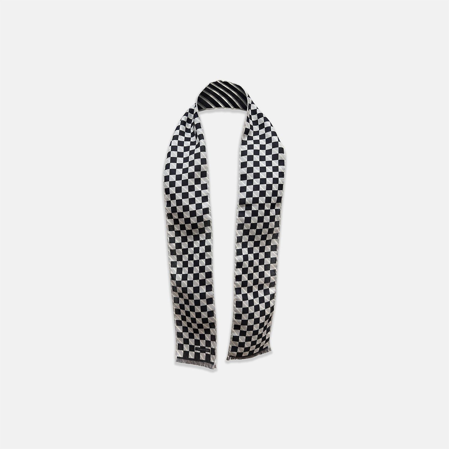 Chequered Navy on White Frame Small Scarf in Silk