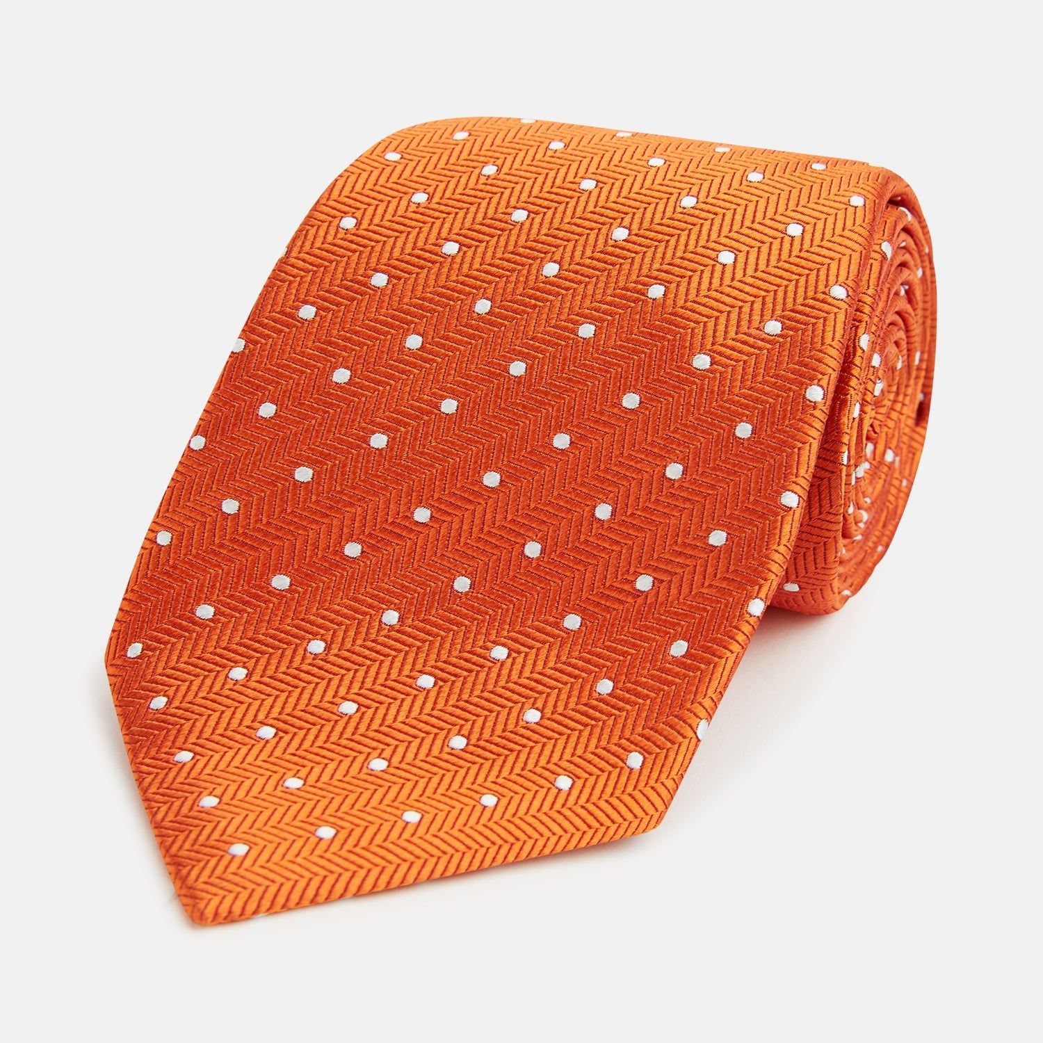 Orange And White Micro Dot Silk Tie