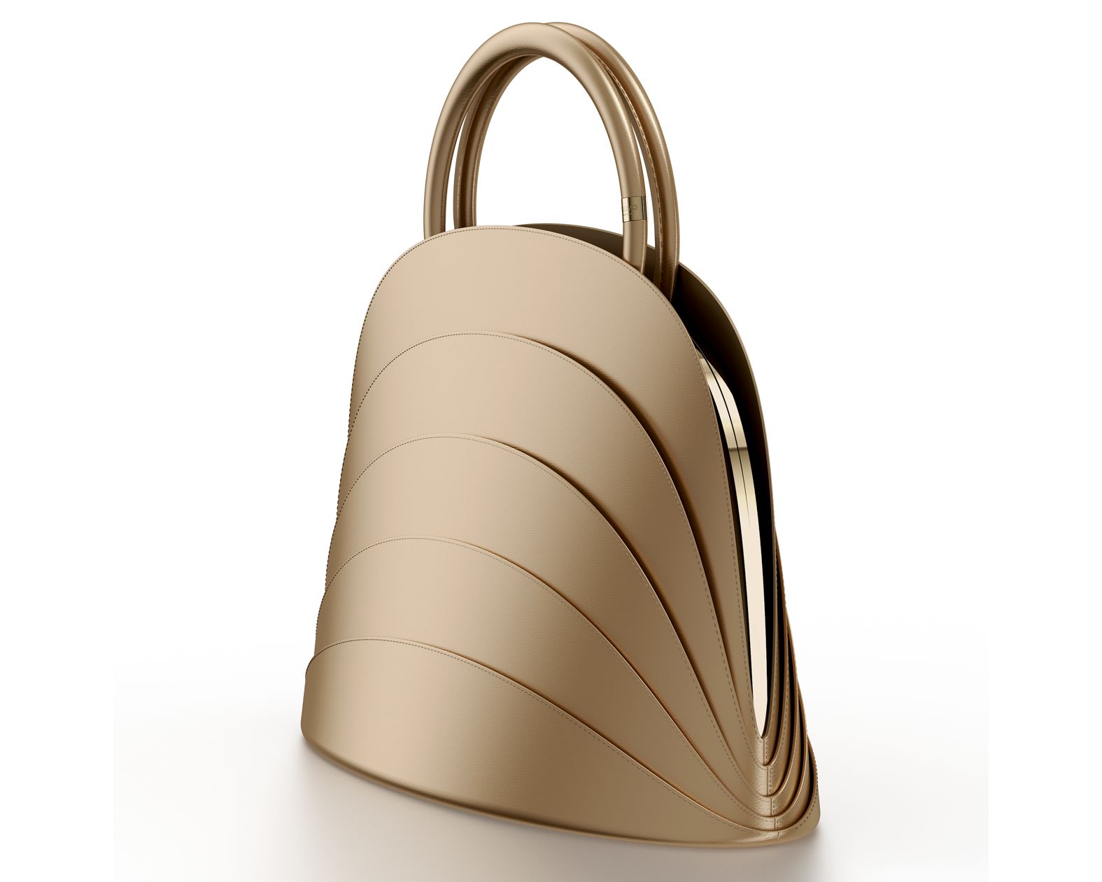 Millefoglie J handbag. Cappuccino-brown calfskin and blue howlite gemstone. 24k gold-plated jewellery accents.