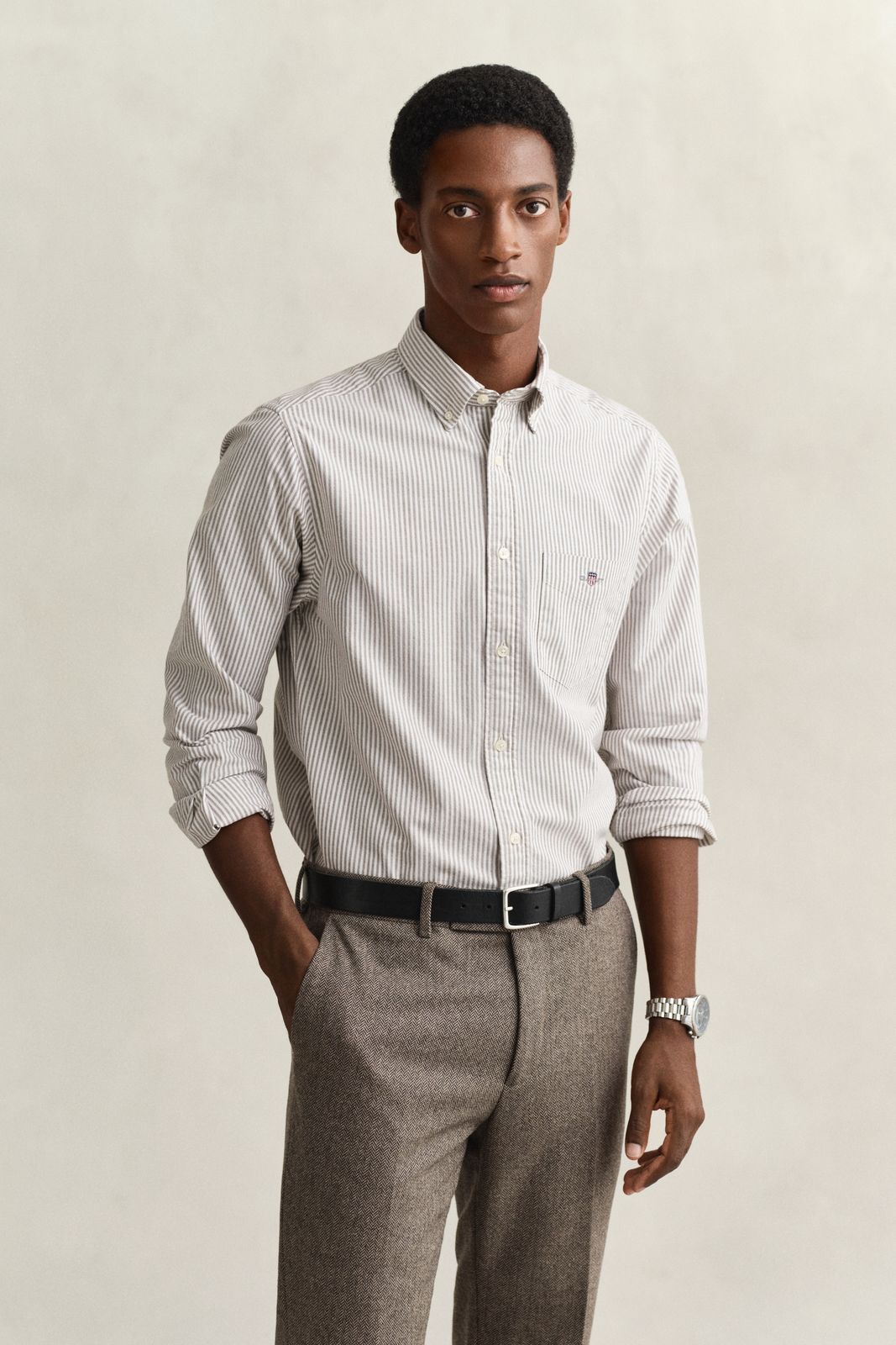 Classic Regular Striped Oxford Shirt - MID GREY
