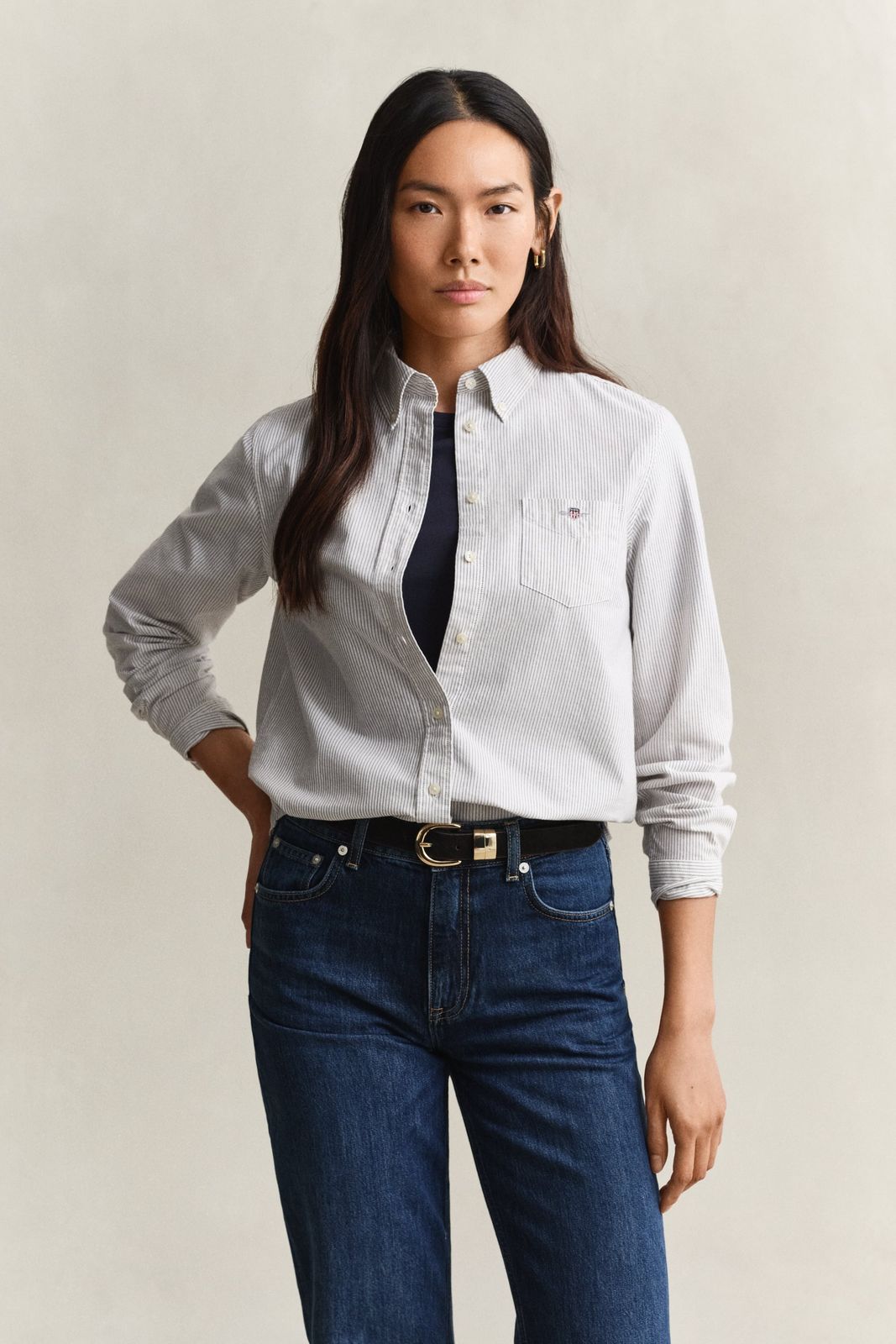 Striped Classic Oxford Shirt - DEEP BROWN
