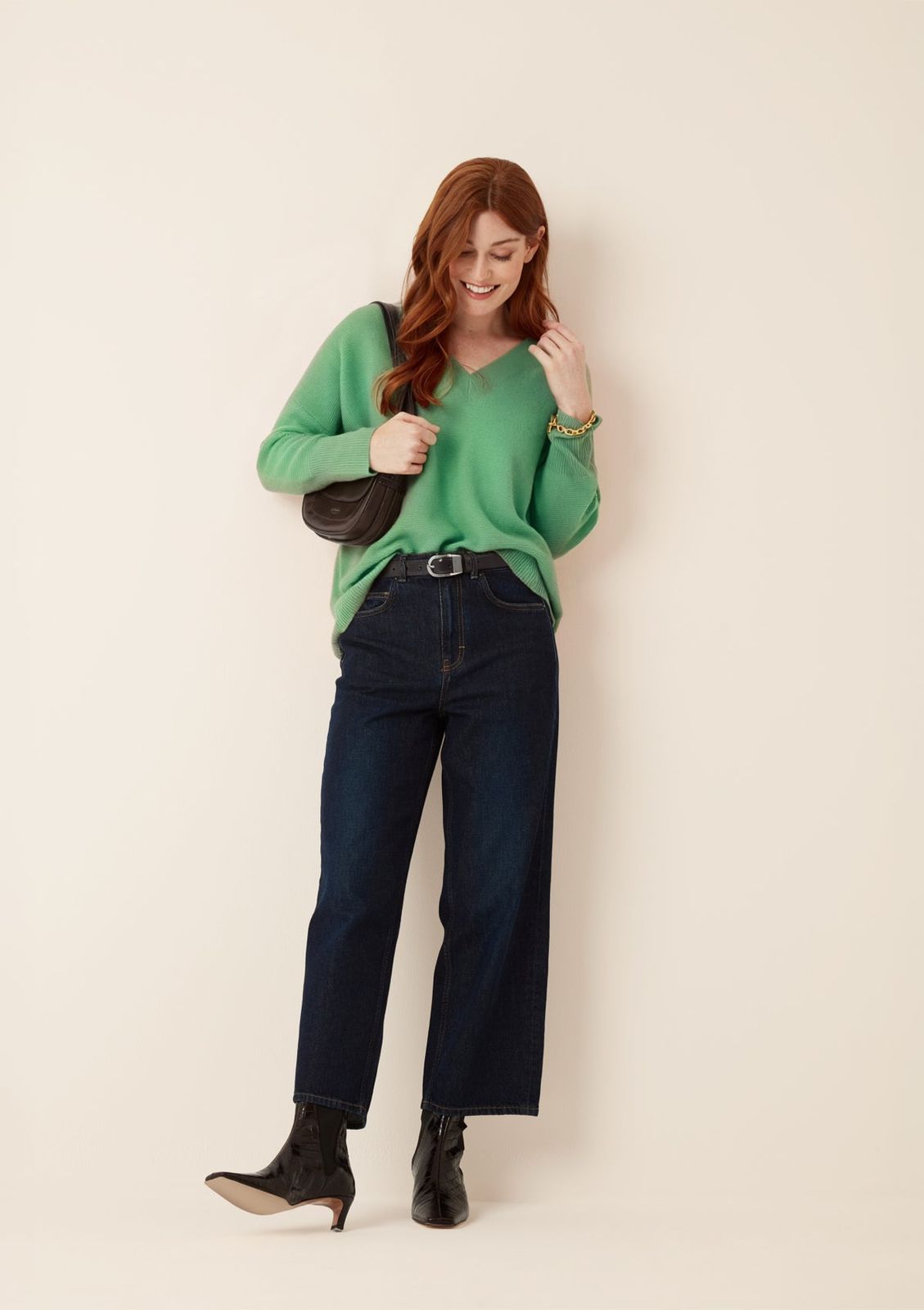Relaxed Lofty V Neck Sweater In Chai Green