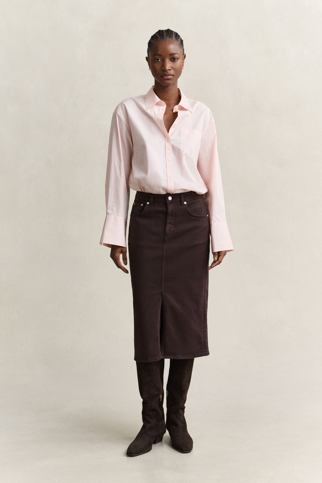 Twill Colored Pencil Skirt - DARK MOSS GREEN