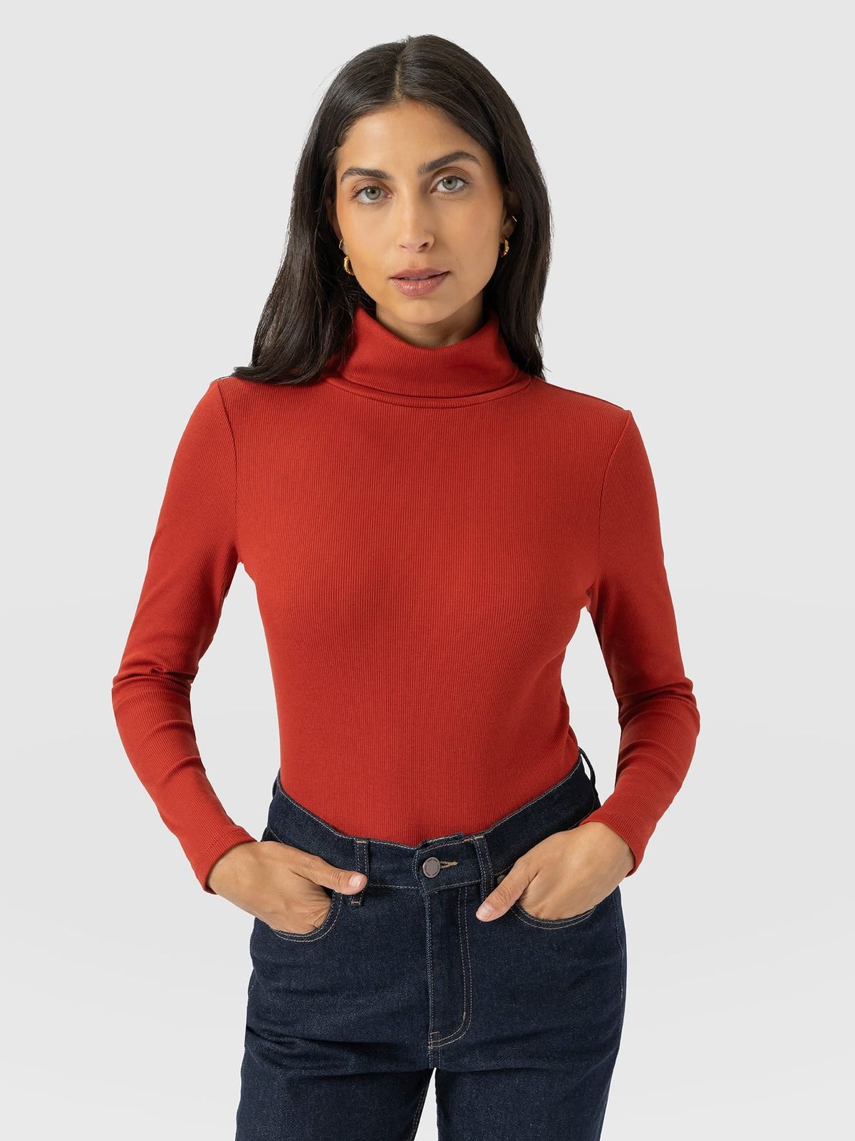 Ribbed Roll Neck - Rust