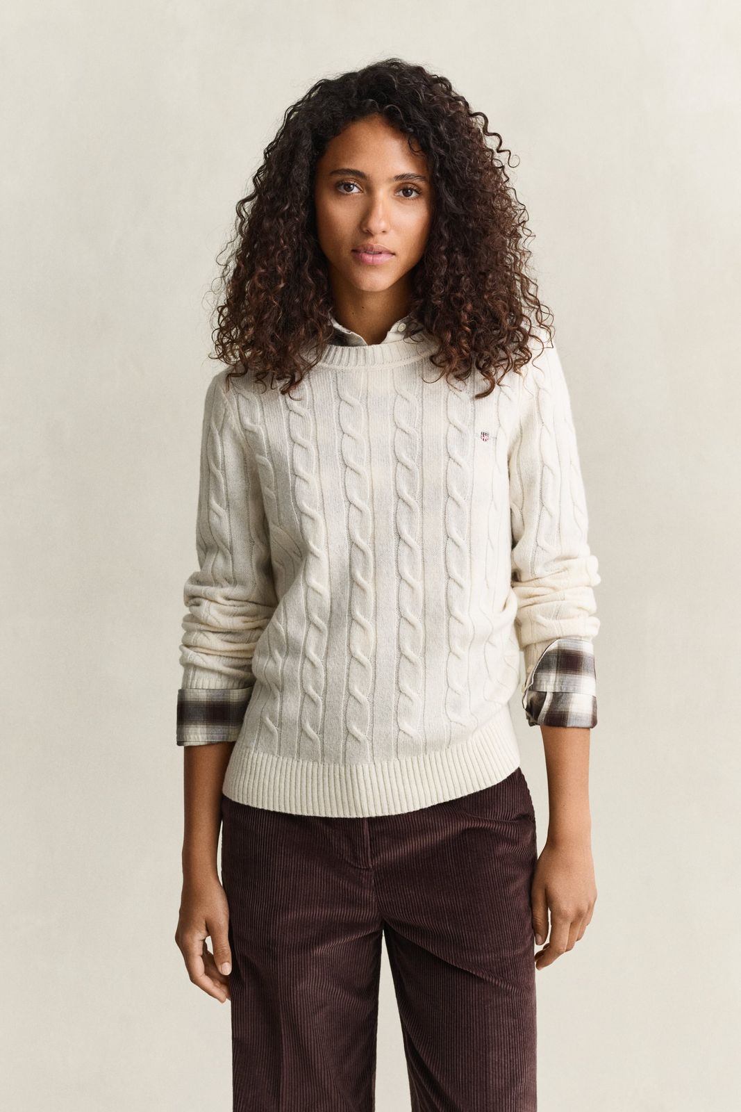 Lambswool Cable Knit Sweater - CREAM