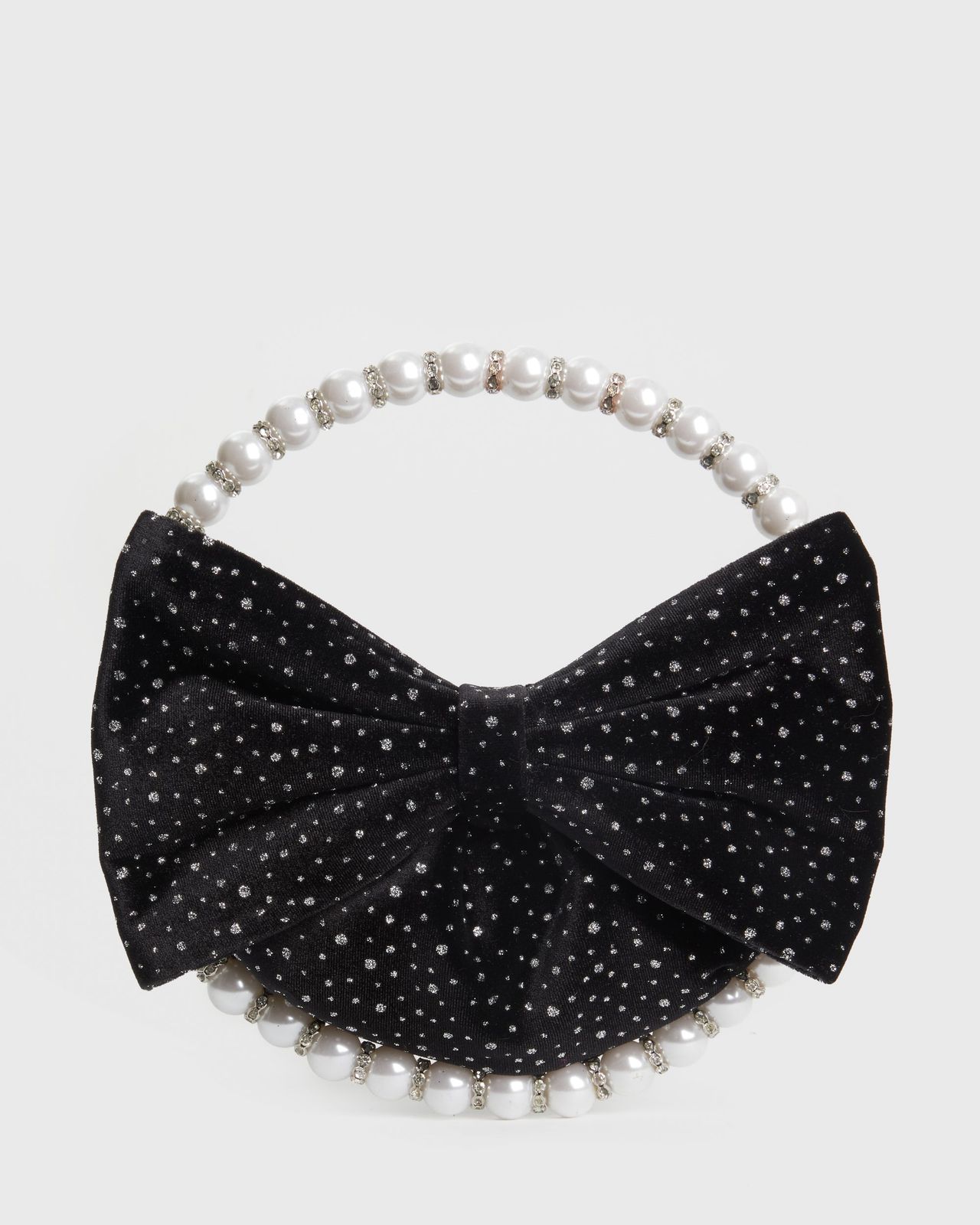 Black Glitter Bow Pearl Clutch