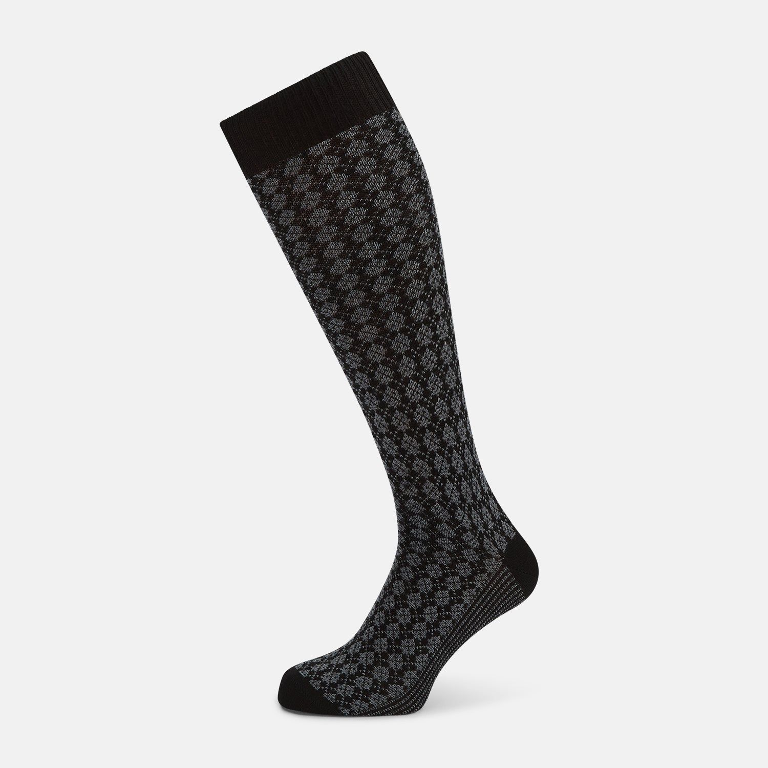 Charcoal Melange Antique Motif Wool Long Socks