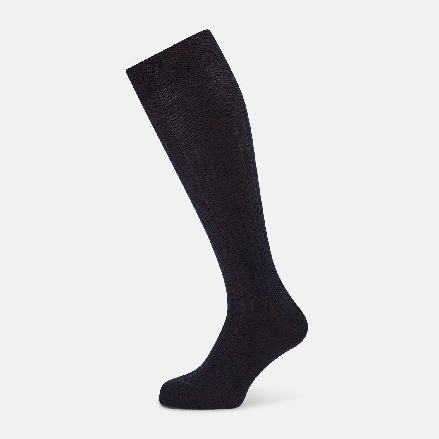 Navy Ribbed Cashmere Silk Long Socks