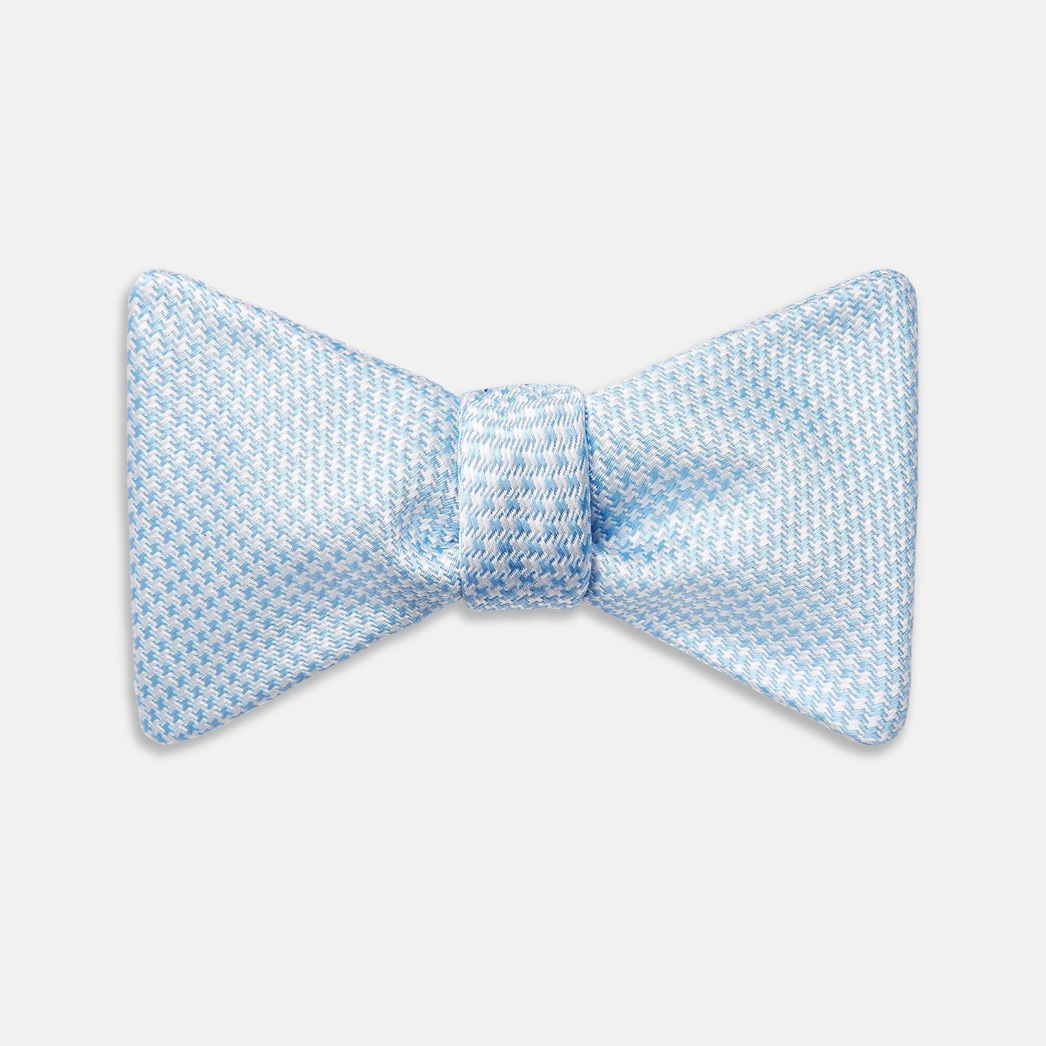 Pale Blue And White Hounstooth Silk Bow Tie