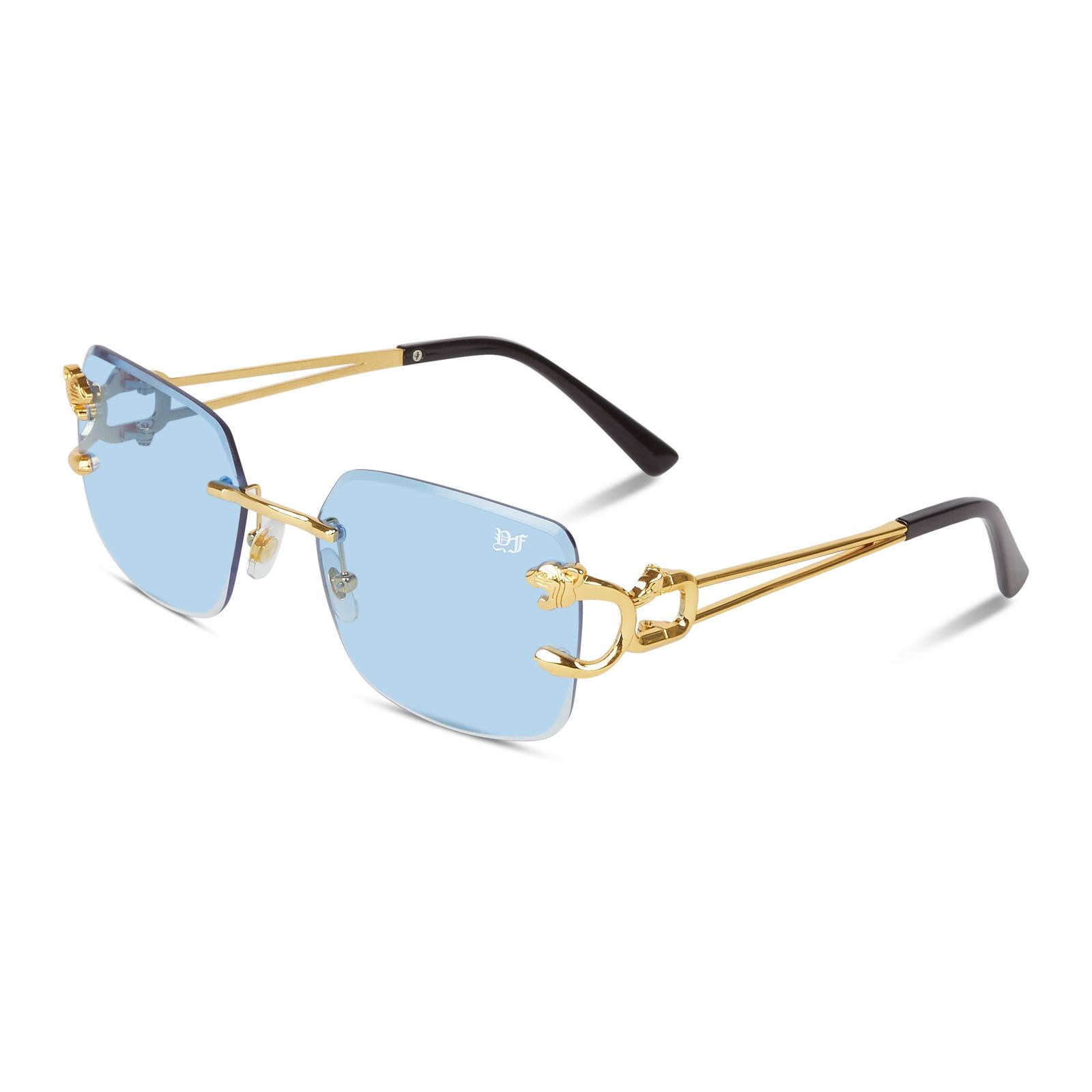 Square Gold Frame Sunglasses Blue Lense