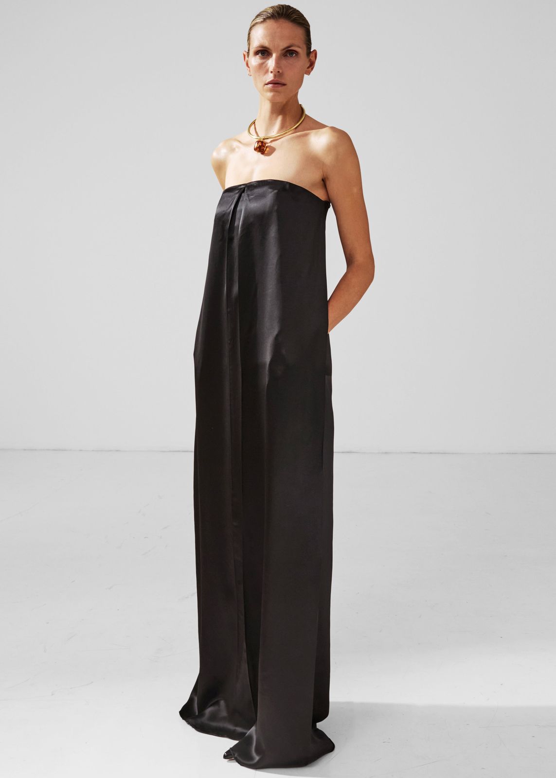 Darkpark Veronike Long Satin Bustier Dress - Black