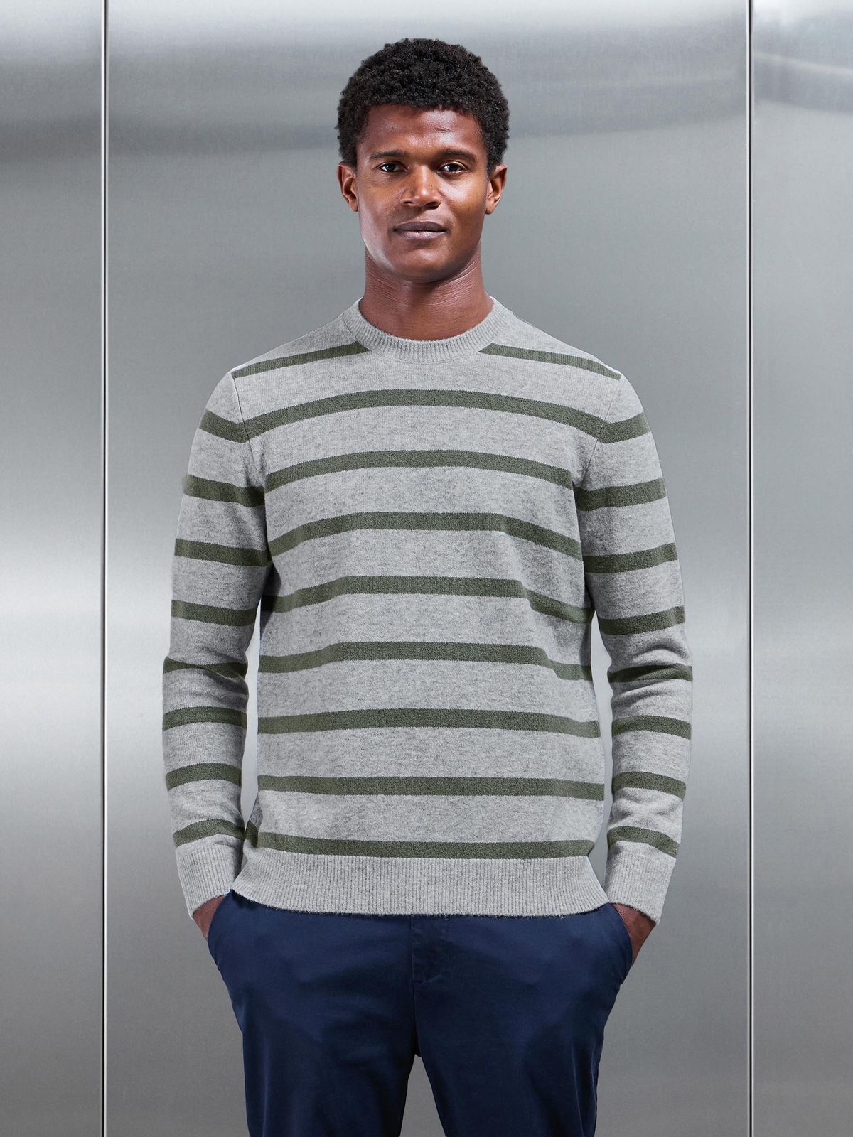 Chunky Wool Stripe Sweatshirt in Marl Grey