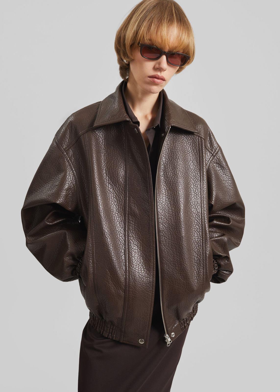Prescott Grained Faux Leather Jacket - Brown