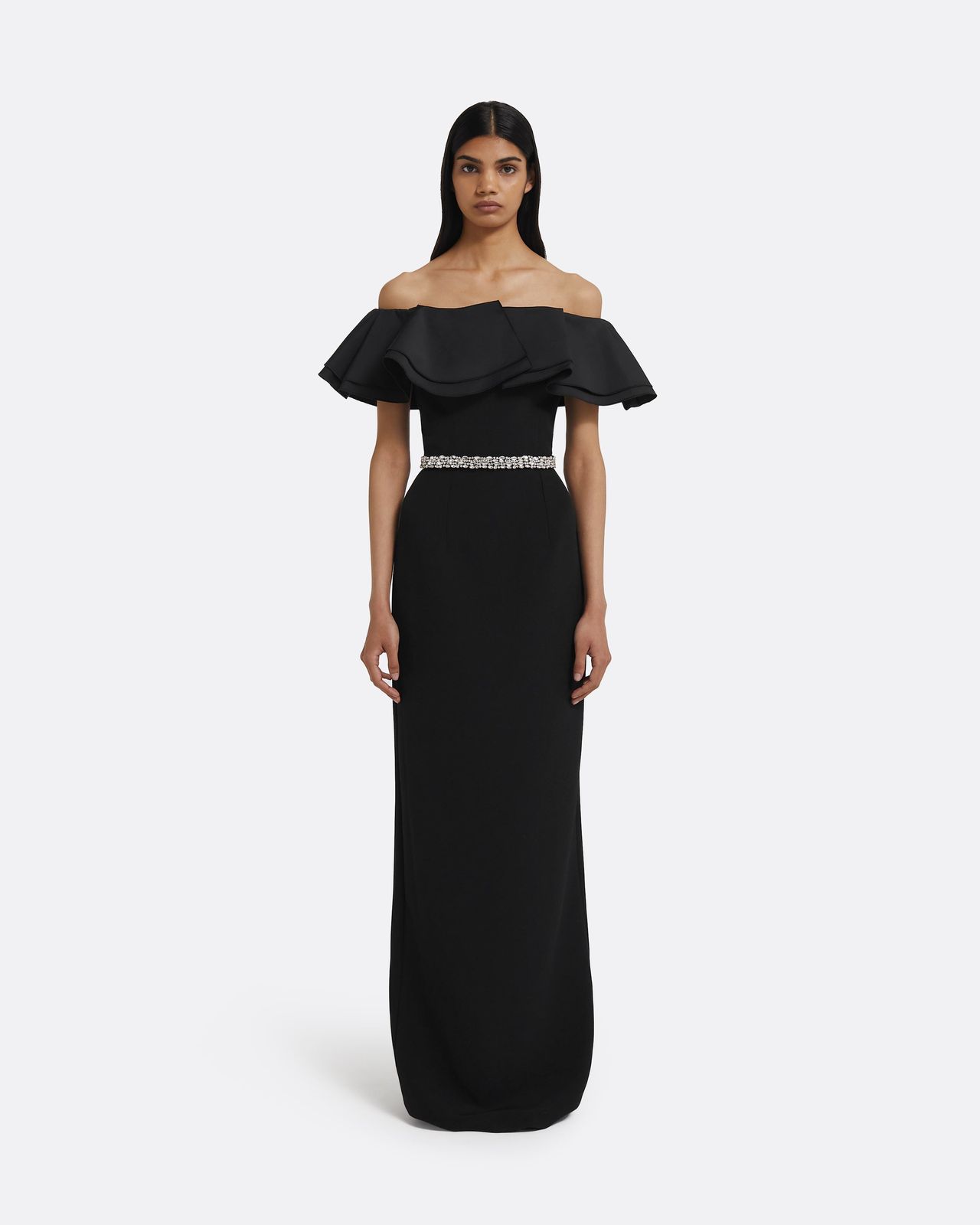 Ryan Long Dress in Black with Crystal