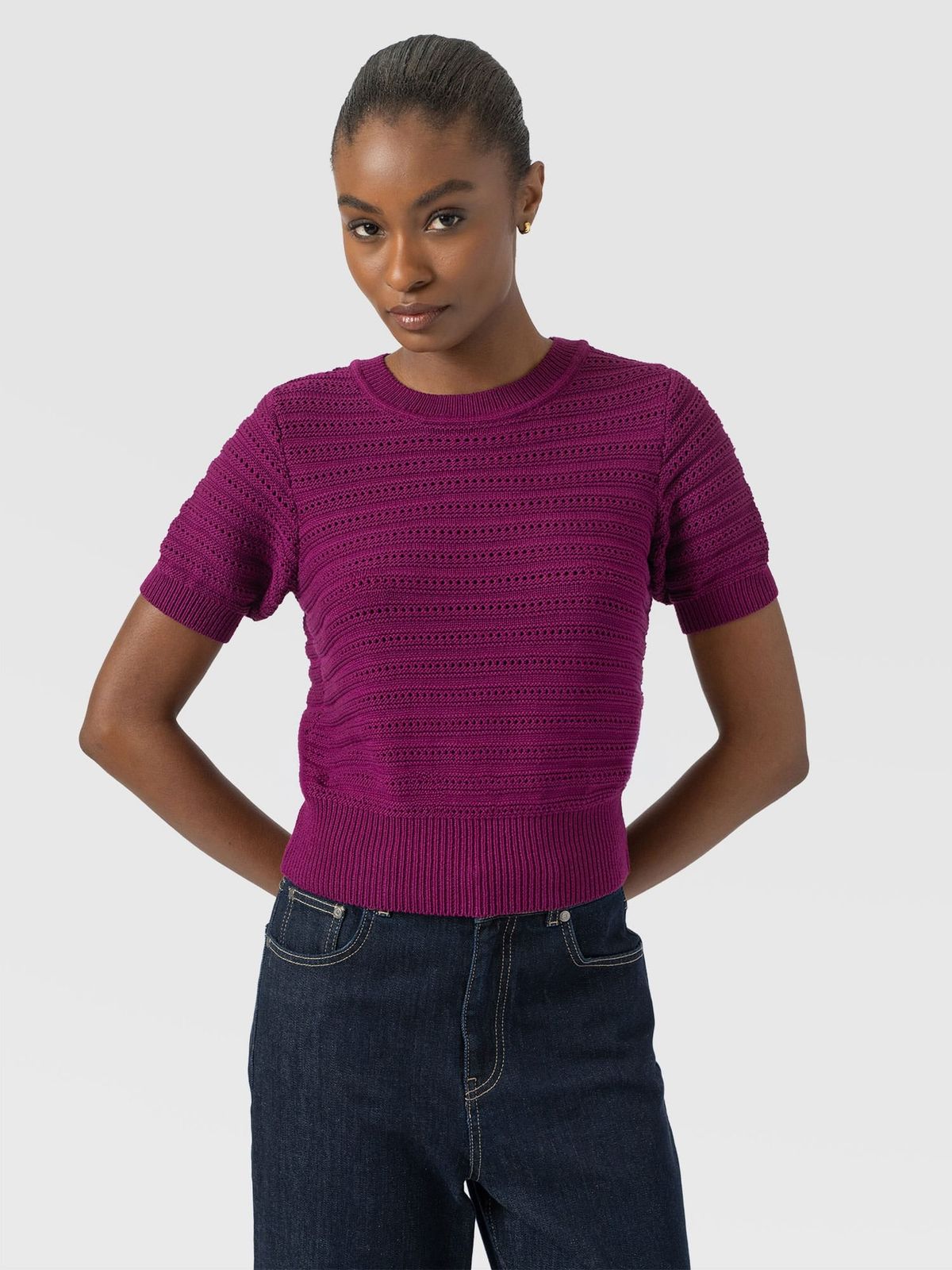 Ester Short Sleeve Knit - Dark Magenta