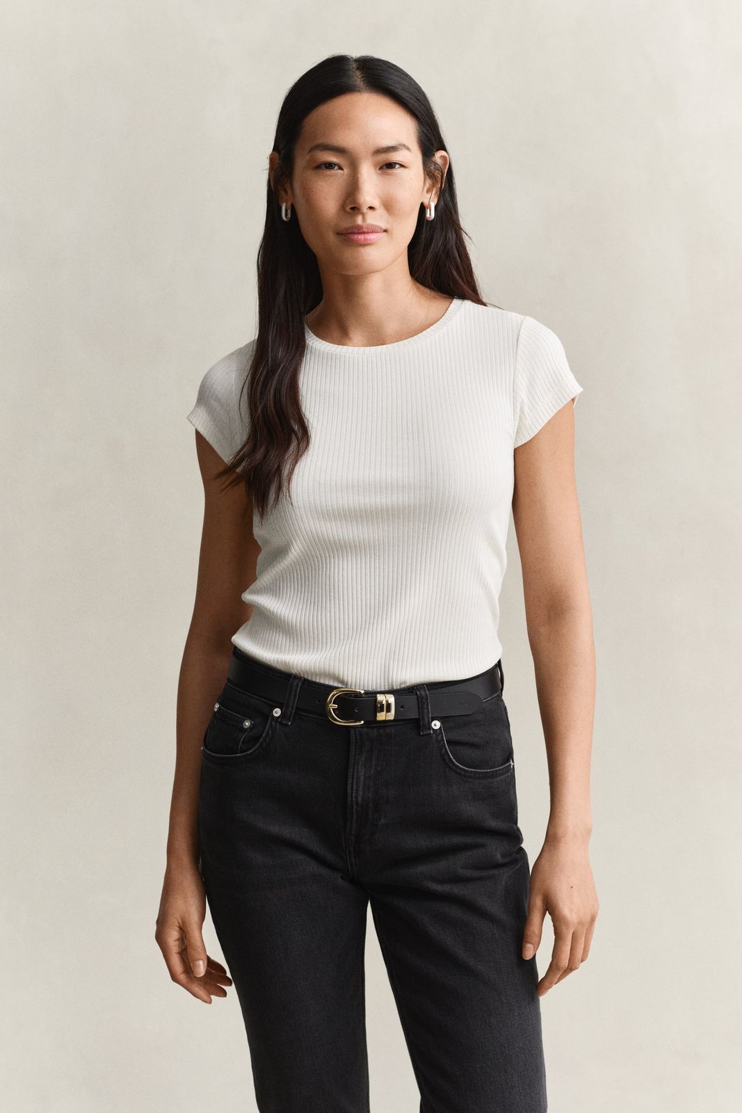 Slim Ribbed T-Shirt - EGGSHELL