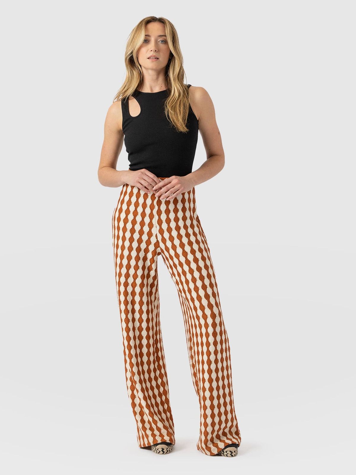 Hoxton Wide Leg Pant - Brown/cream