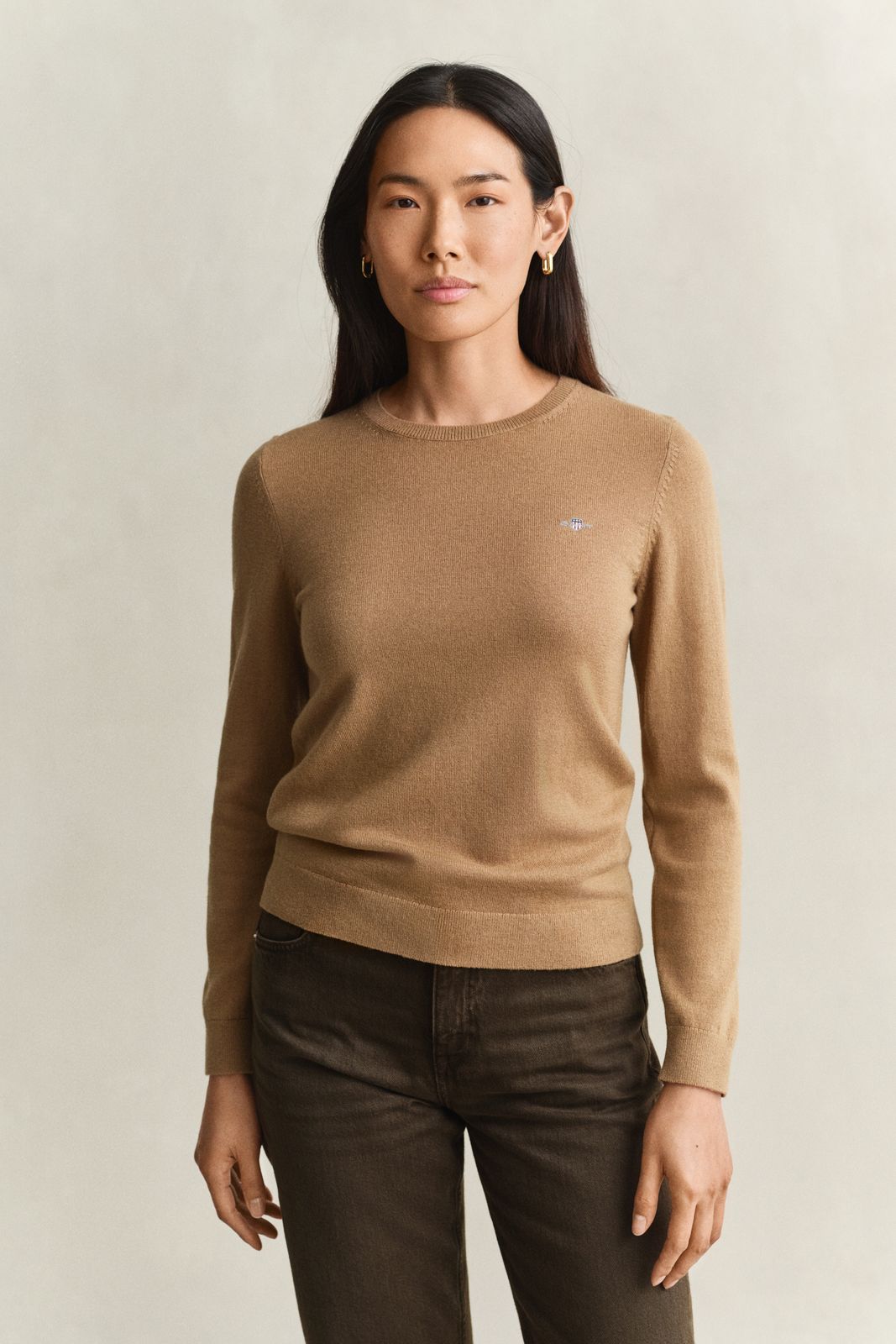 Wool Cotton Crew Neck Sweater - EVENING BLUE