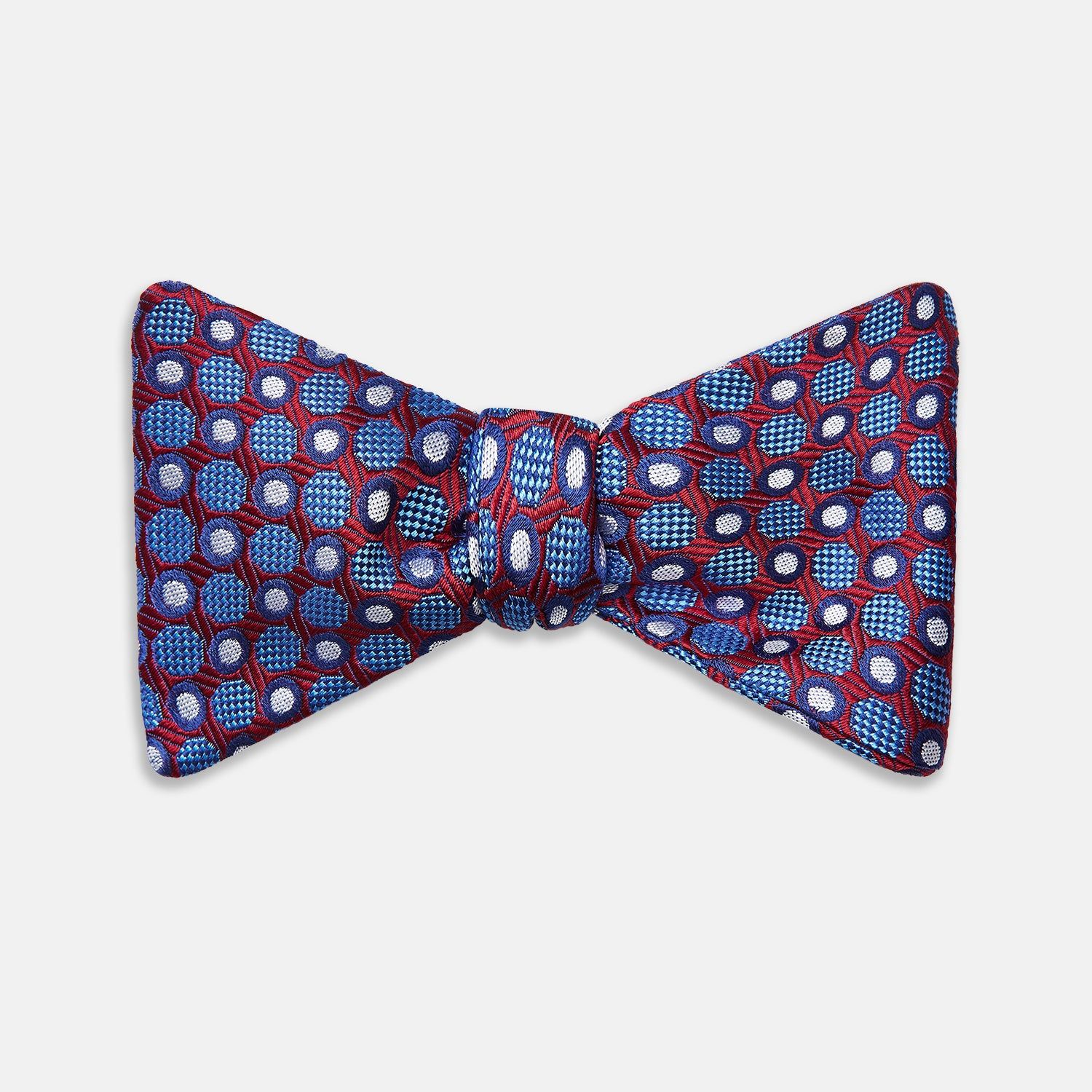 Burgundy And Blue Circle And Spot Silk Bow Tie