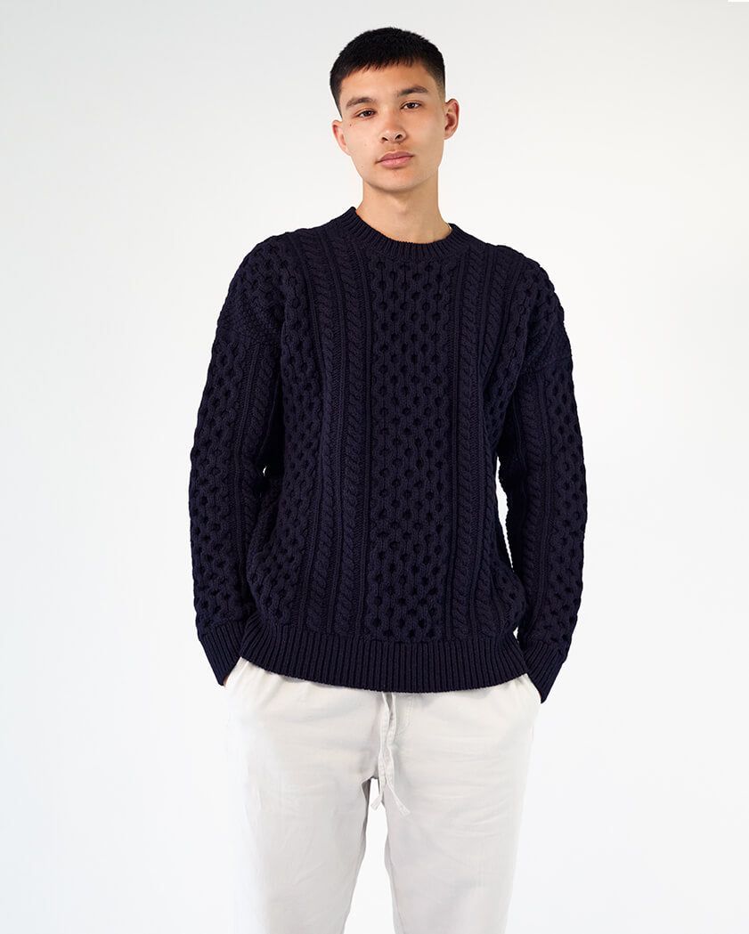 Relaxed Lambswool Aran - Navy