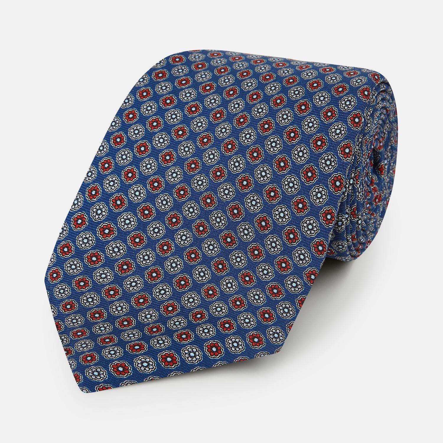 Azzurro Contrasting Rosette Medallion Printed Silk Tie