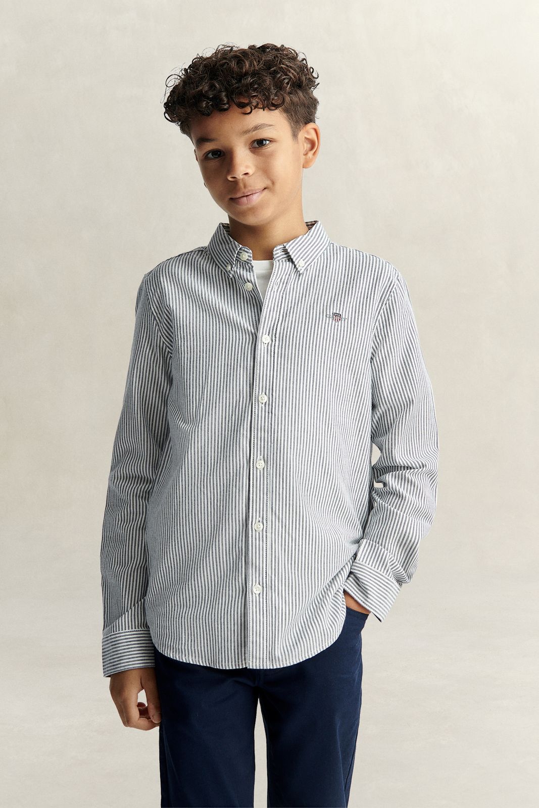 Teen Boys Shield Striped Oxford Shirt - EVENING BLUE