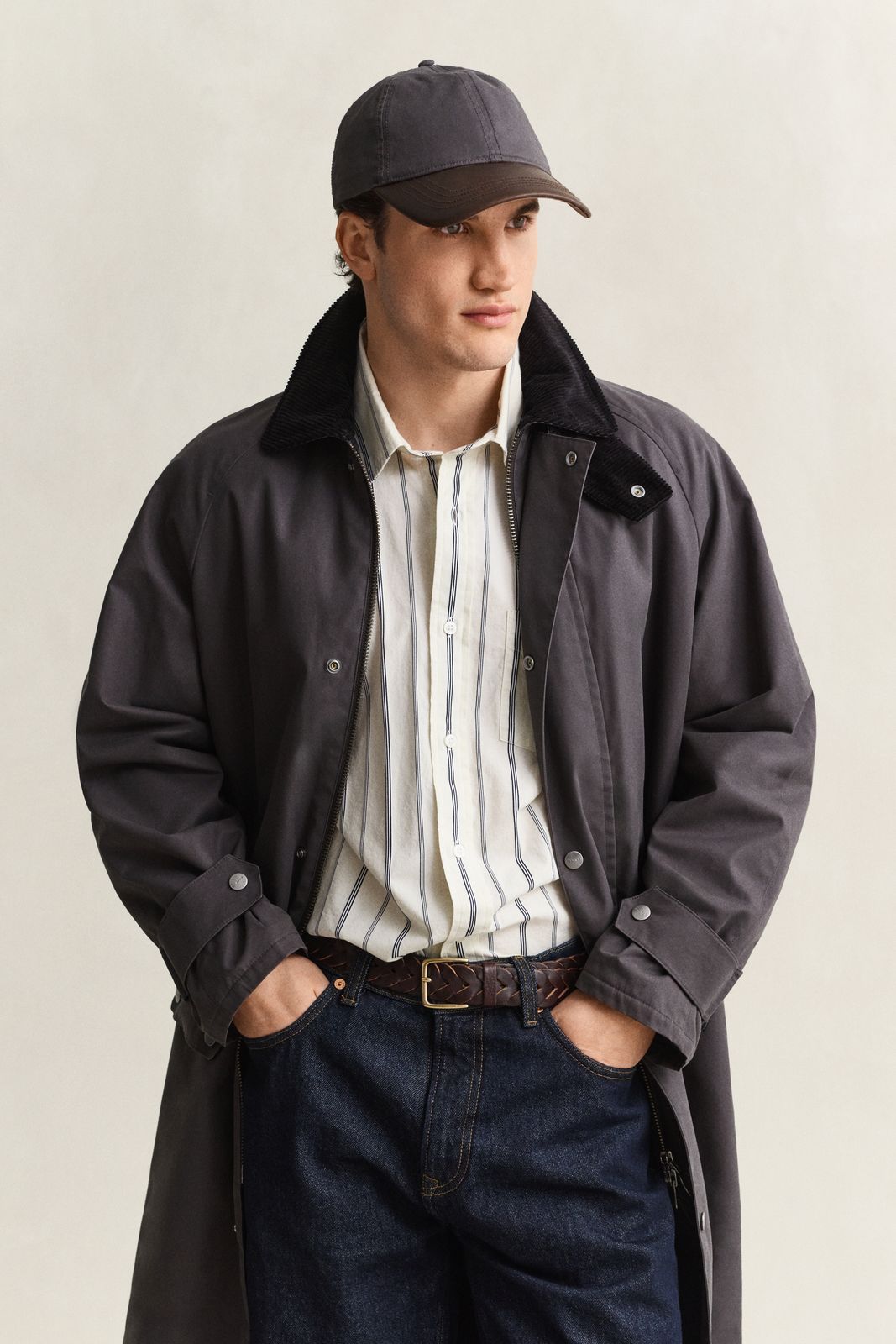 Waxed Leather Visor Cap - DUSKY ANTHRACITE