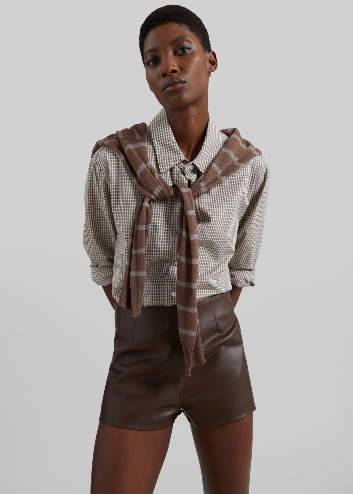 Dreux Faux Leather Hot Pants - Brown