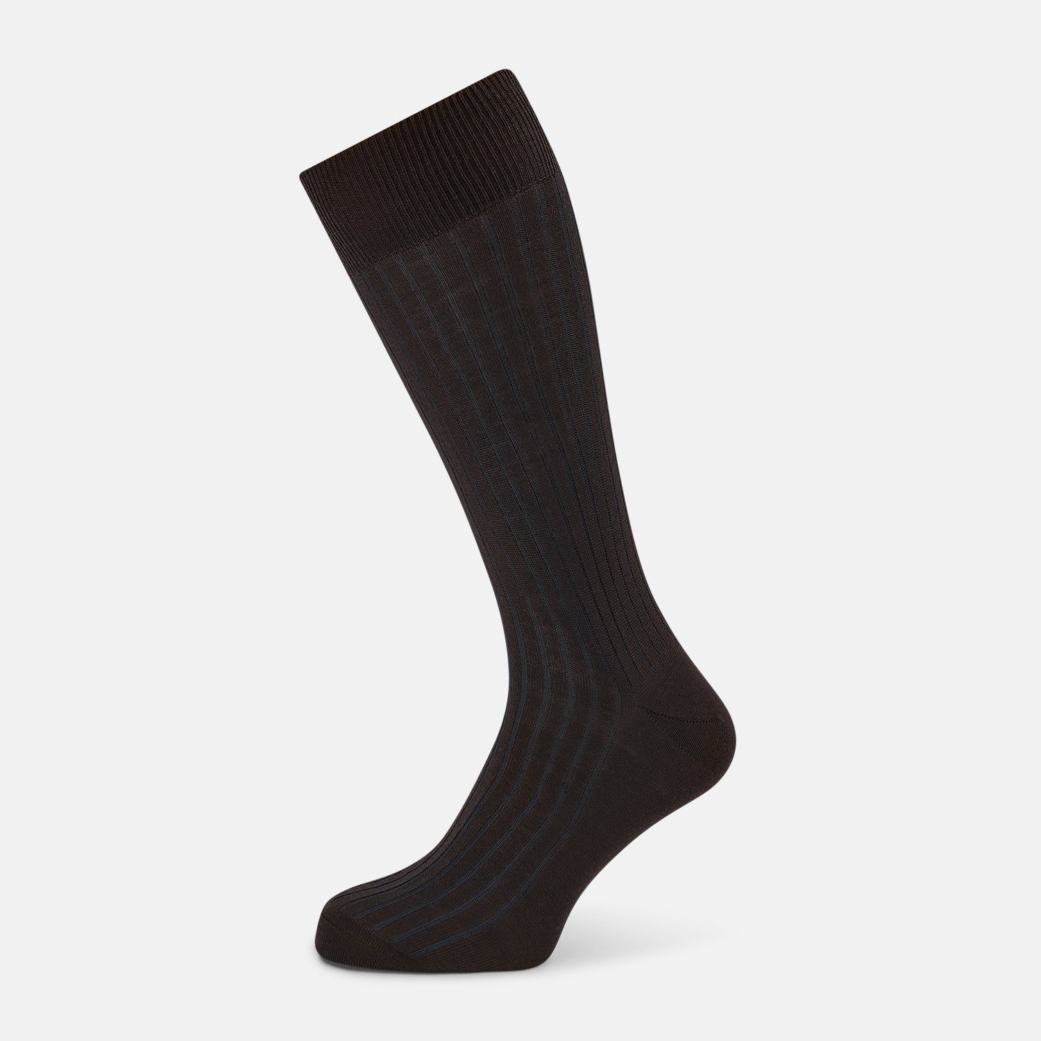 Dark Chocolate And Blue Yarn Striped Wool Mid-length Socks