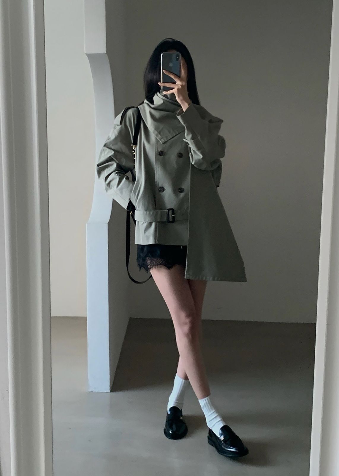 Charonne Scarf Short Trench - Sage