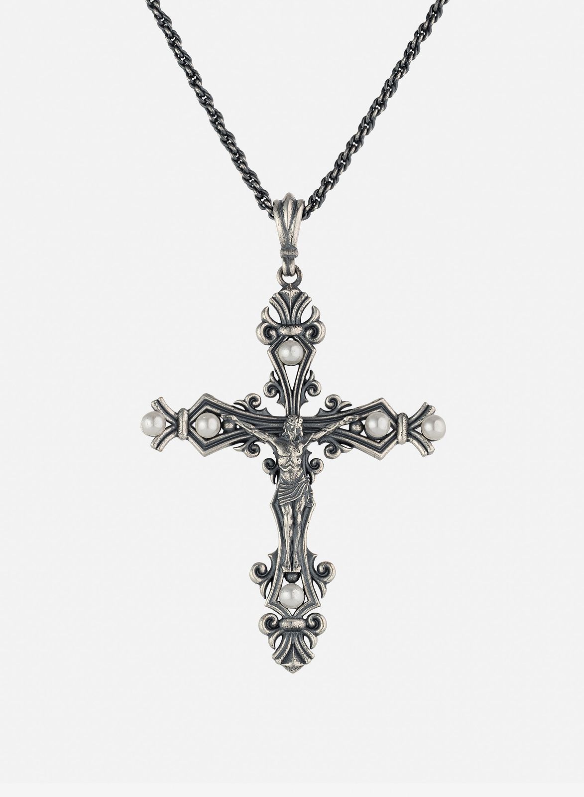 Silver Ornate Crucifix Necklace