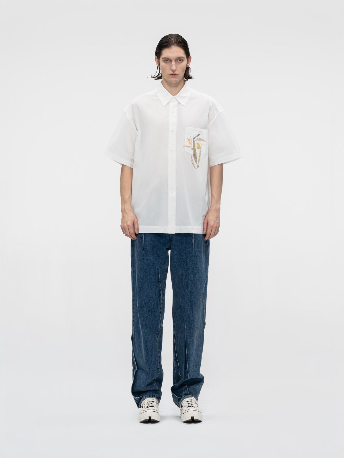 OFFSET-PRINTED PLANT-DYED SHORT-SLEEVED SHIRT