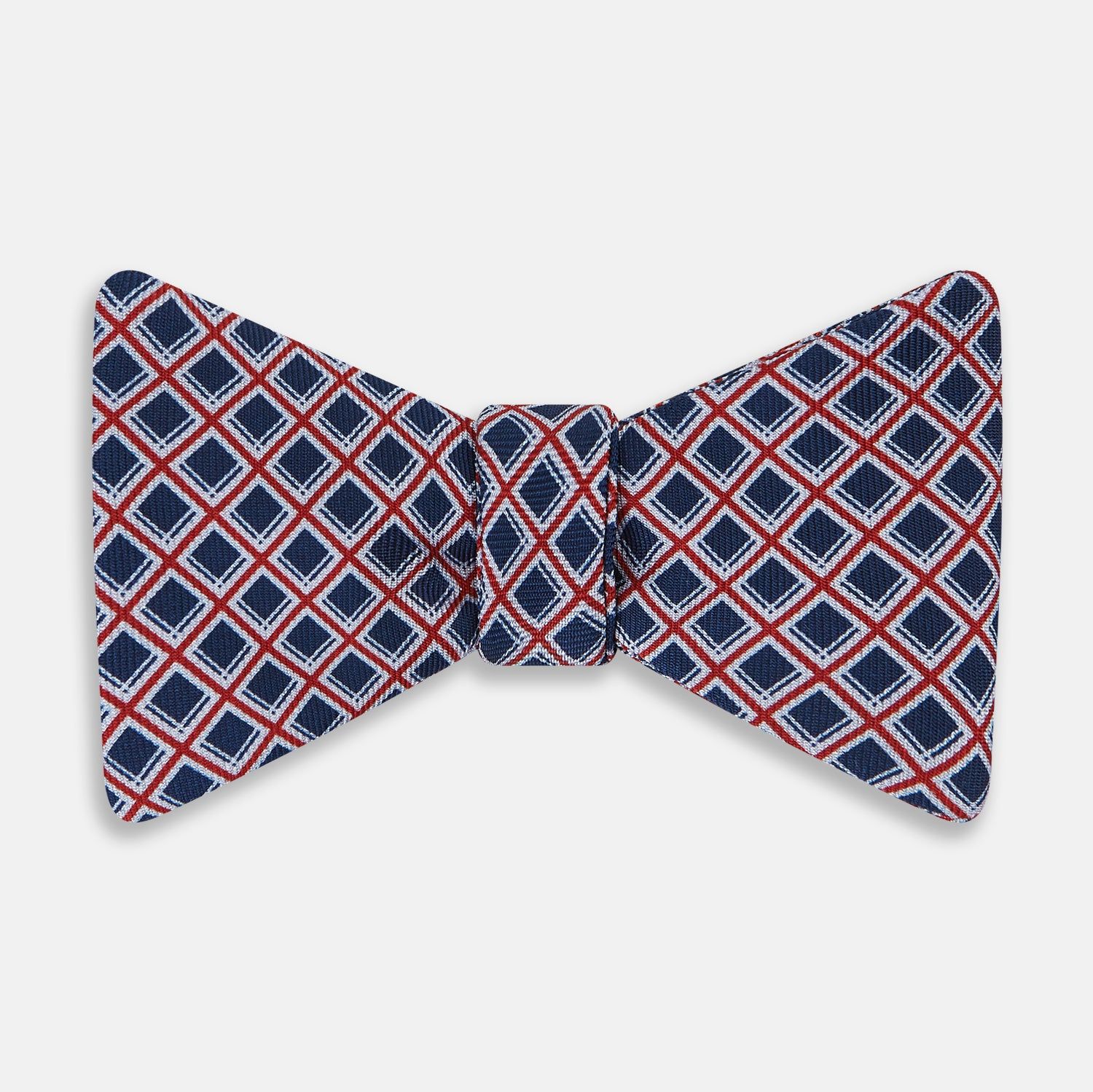 Navy And Red Checked Silk Bow Tie