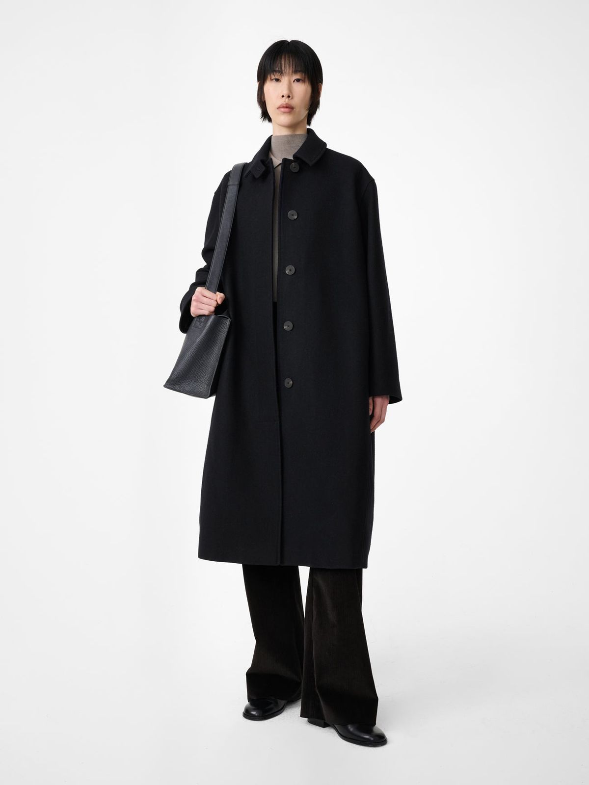 Ria Wool Melton Coat In Black