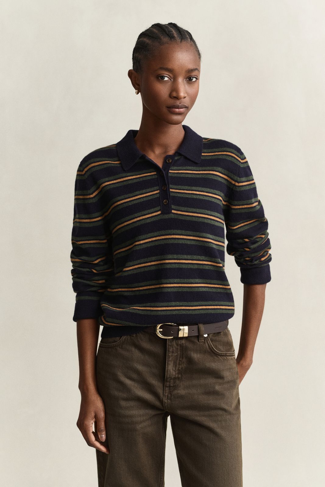 Striped Superfine Lambswool Rugger - EVENING BLUE