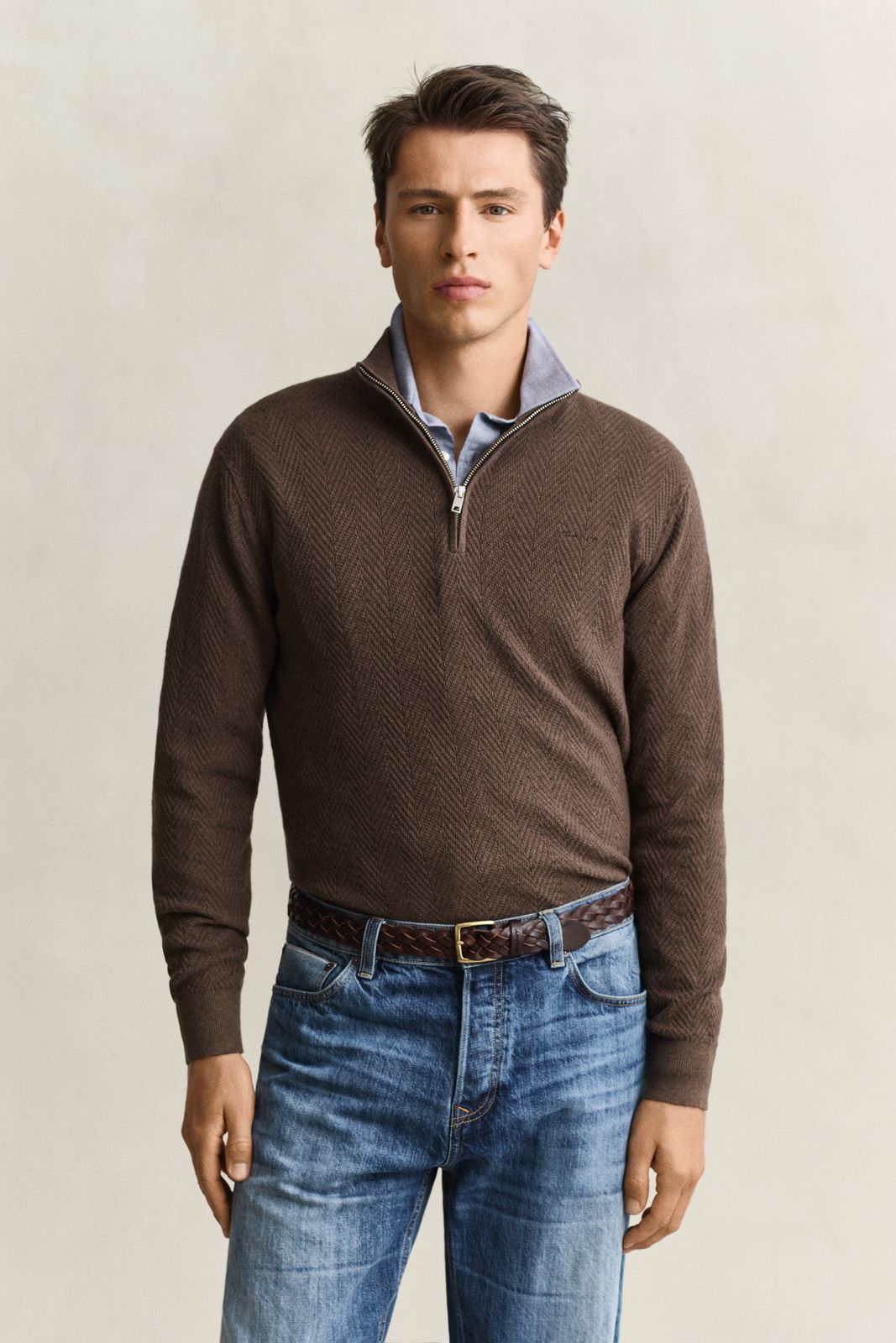 Herringbone Half-Zip Sweater - EVENING BLUE