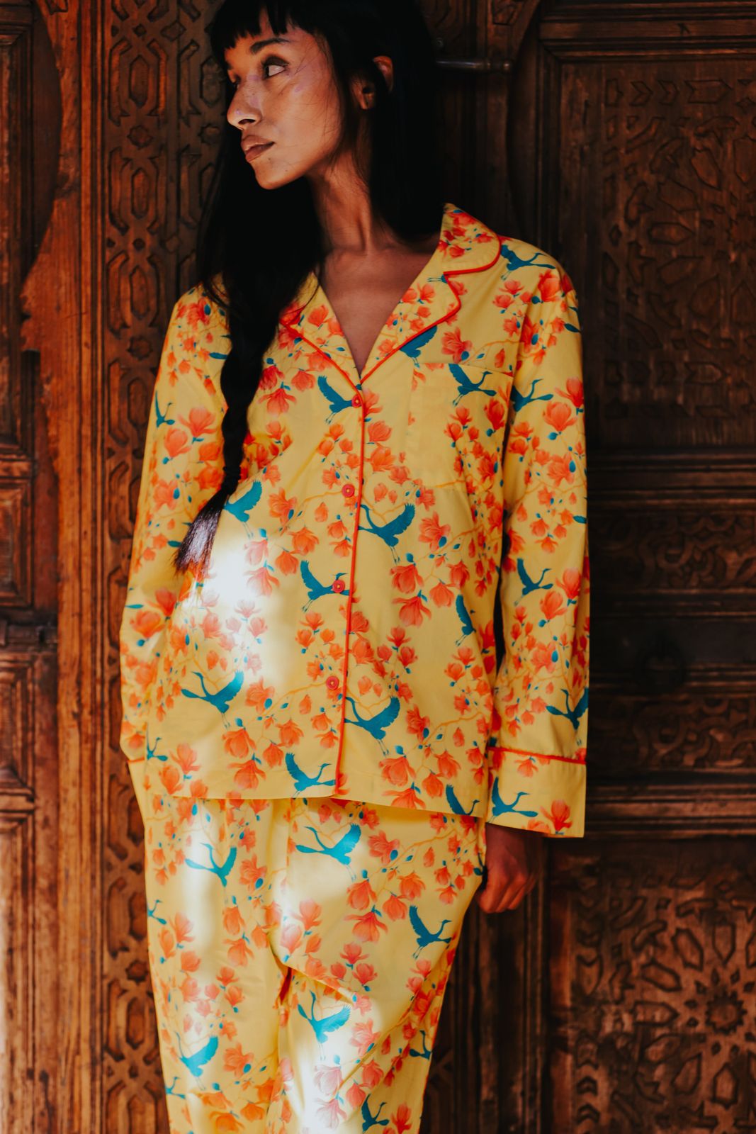 The Nancy Yellow Pyjama Set in Organic Cotton