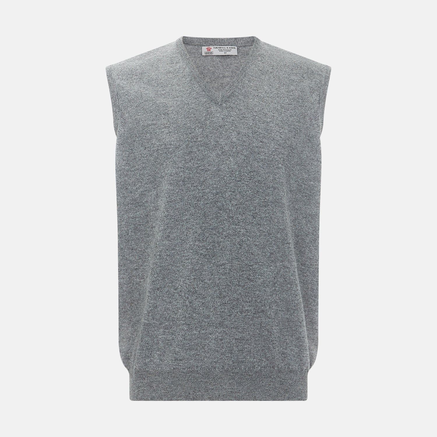 Marl Grey Sleeveless V-neck Vest In Cashmere