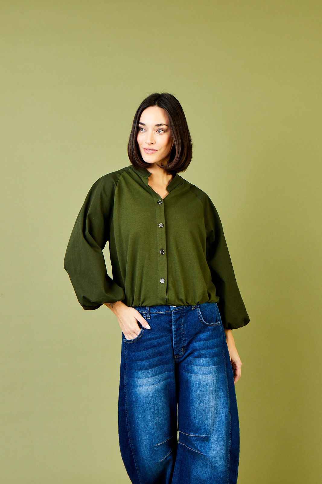 Wynoma Bubble Sleeve Top With Elasticated Hem
