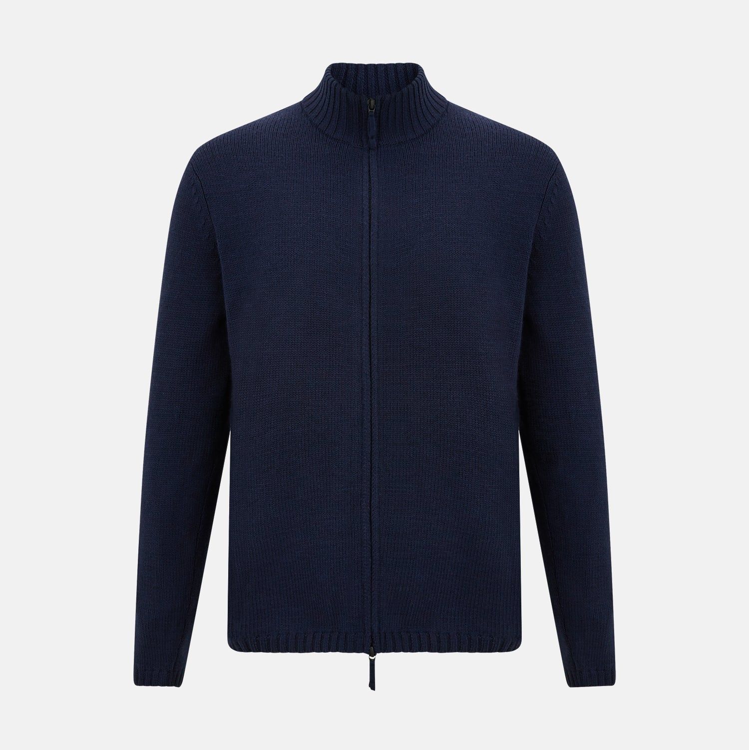 Navy High Neck Merino Zipped Cardigan