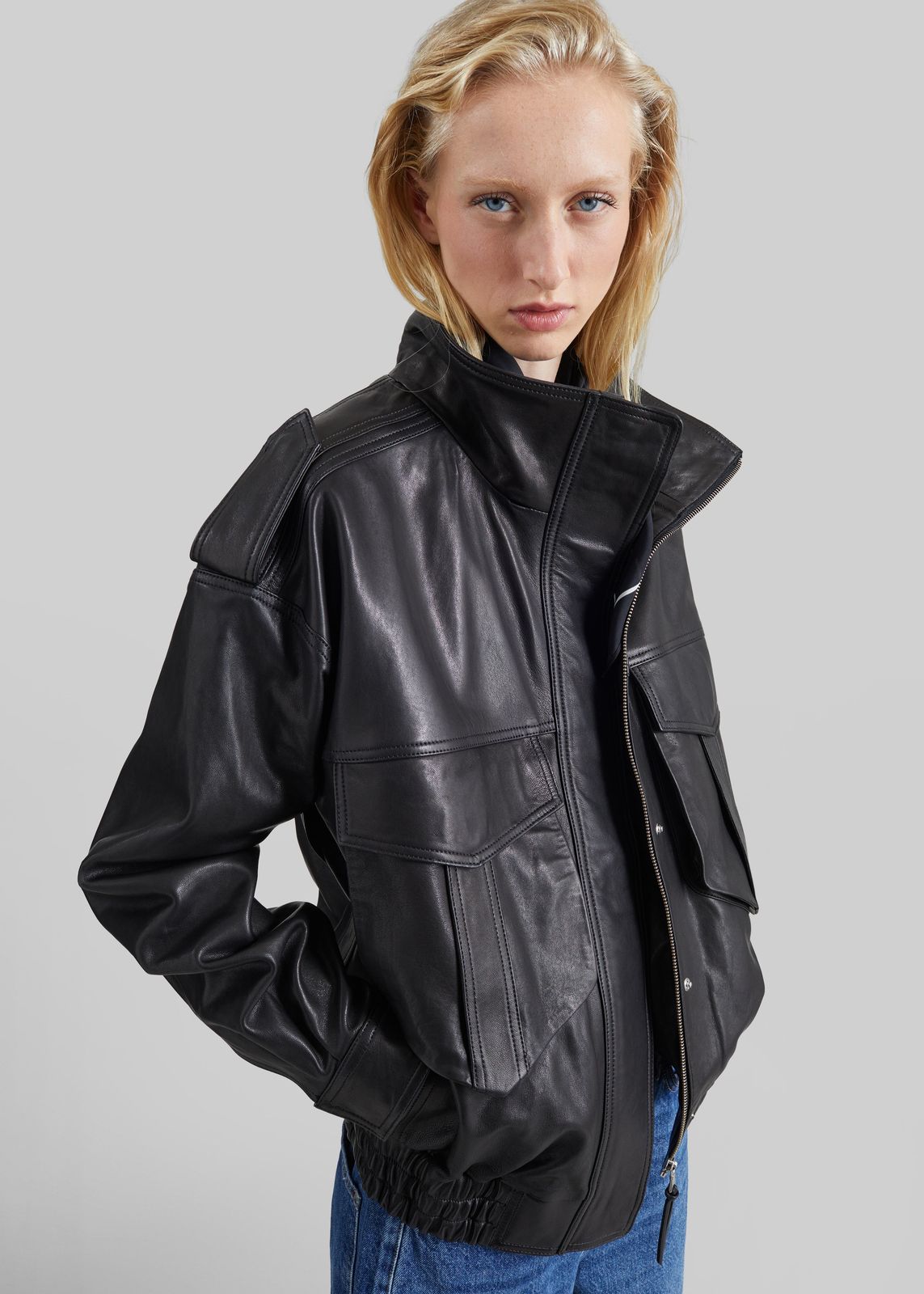 Napa Leather Hooded Jacket - Black
