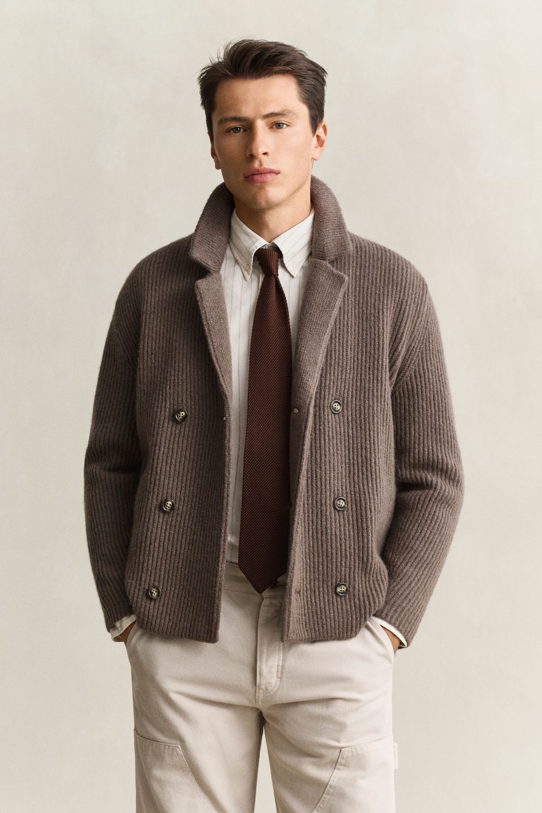 Knitted Blazer Cardigan - FADED TAUPE