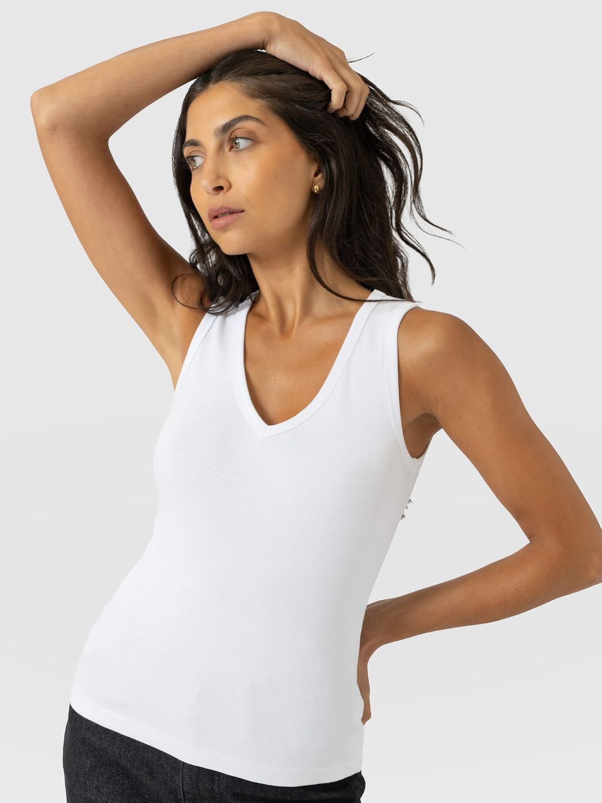 Ribbed V Neck Vest - White