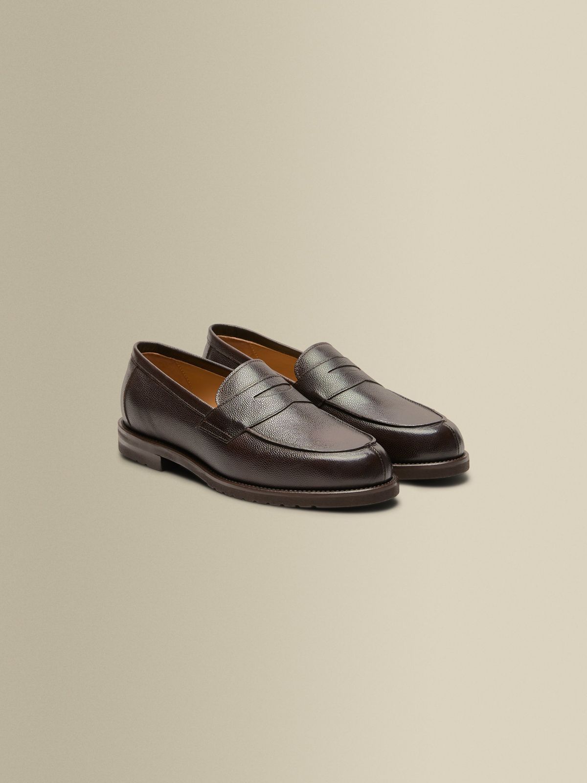 Pebble Grain Calf Leather Penny Loafer Shoes