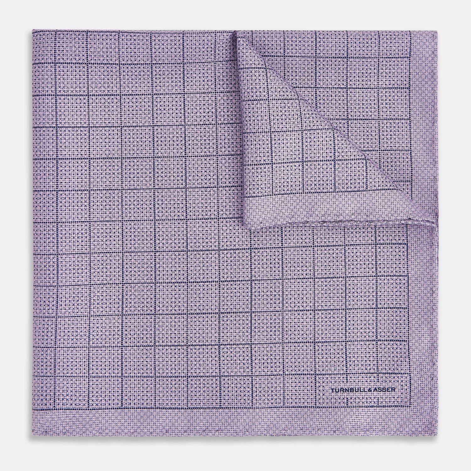 Checked Lilac Pocket Square In Silk