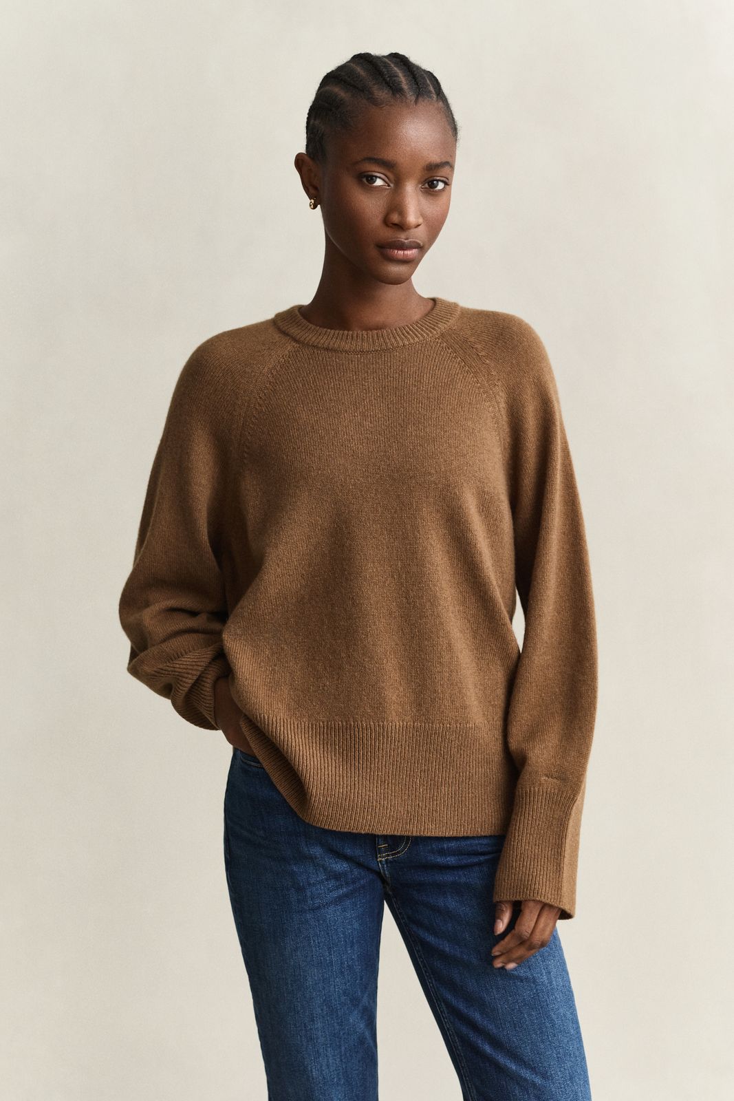 Wool Cashmere Crew Neck Sweater - EVENING BLUE
