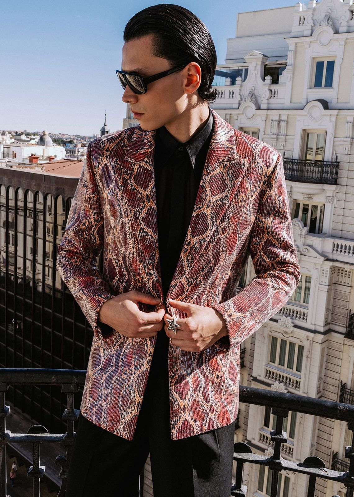 Red Snake Effect Sequin Blazer