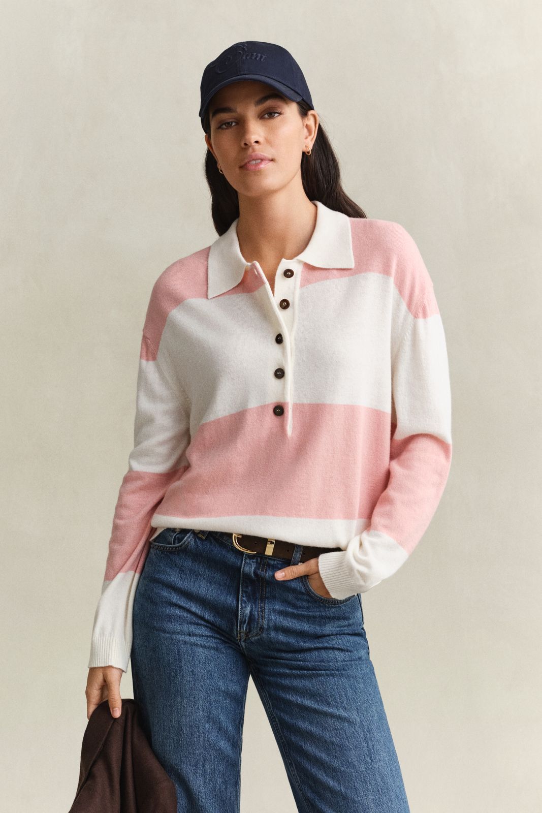 Knitted Barstriped Rugger - CREAM