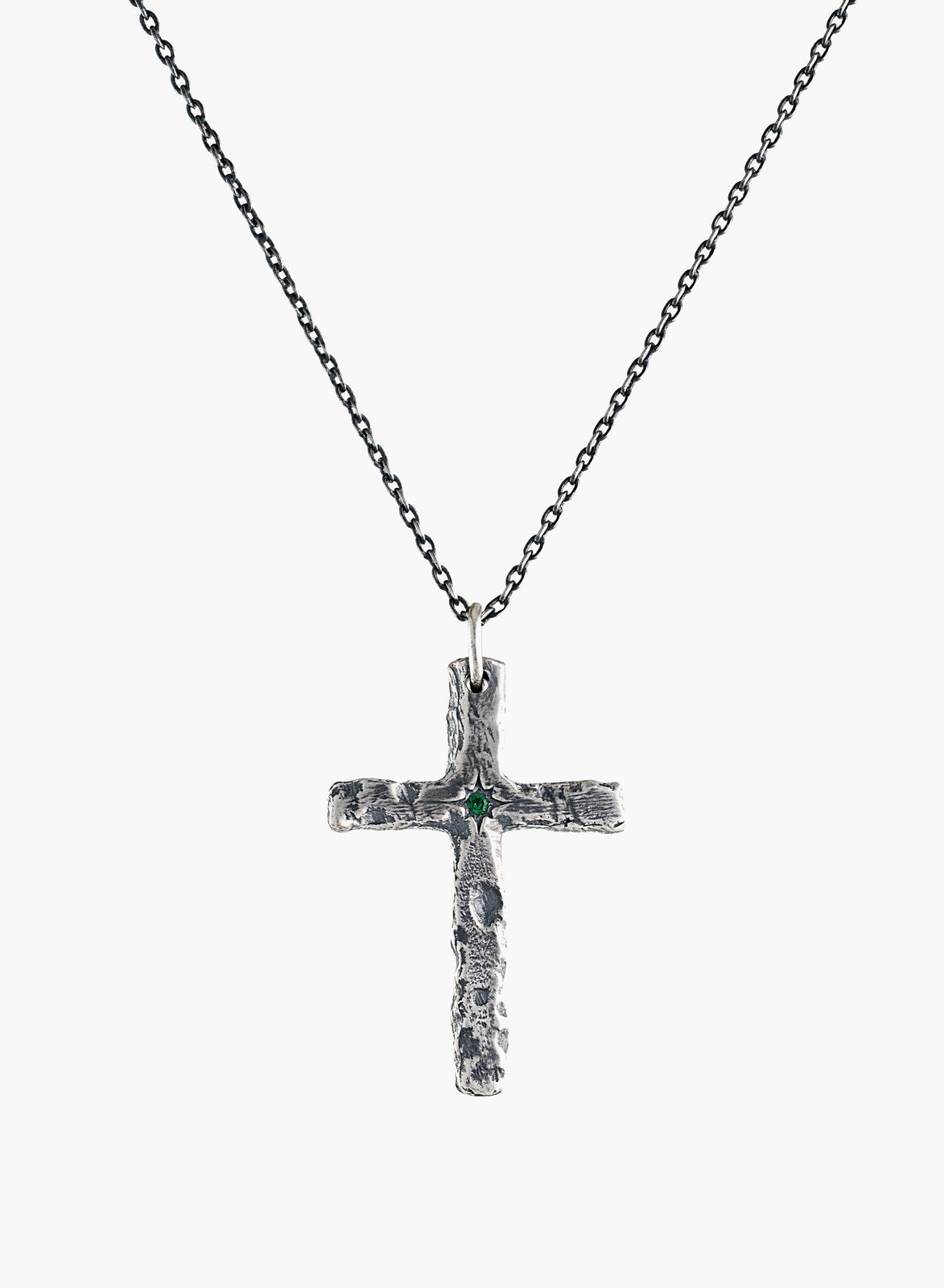 Silver Saint Cross Emerald Pendant Necklace